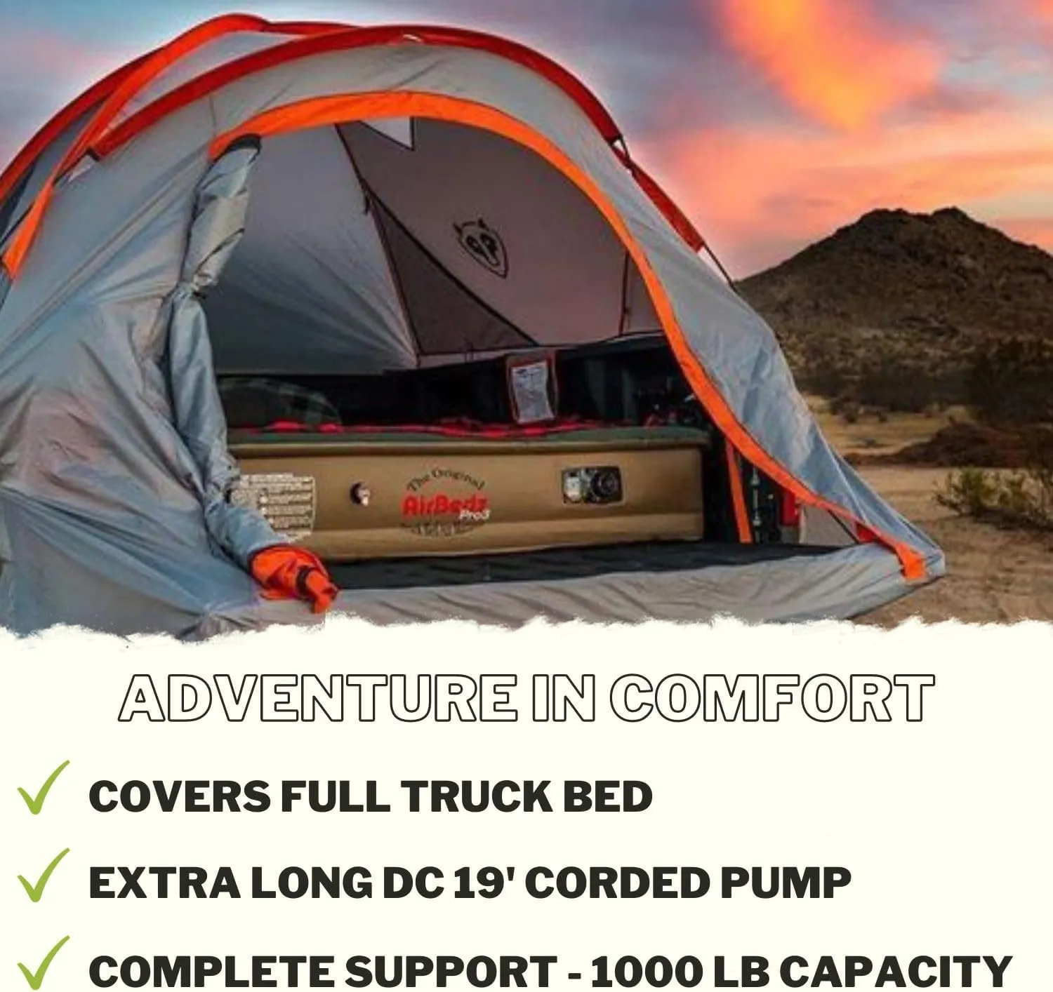 Pittman Truck Bed Mattress 6.5 Foot > 6ft - Pro3 Series - Airbedz Mid Size Truck Bed Air Mattress 6.5ft - with 25% More Coverage for Pickup Camping