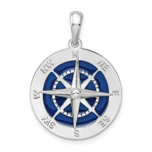 Polished Enameled Large Compass Charm Pendant in Real 925 Sterling Silver