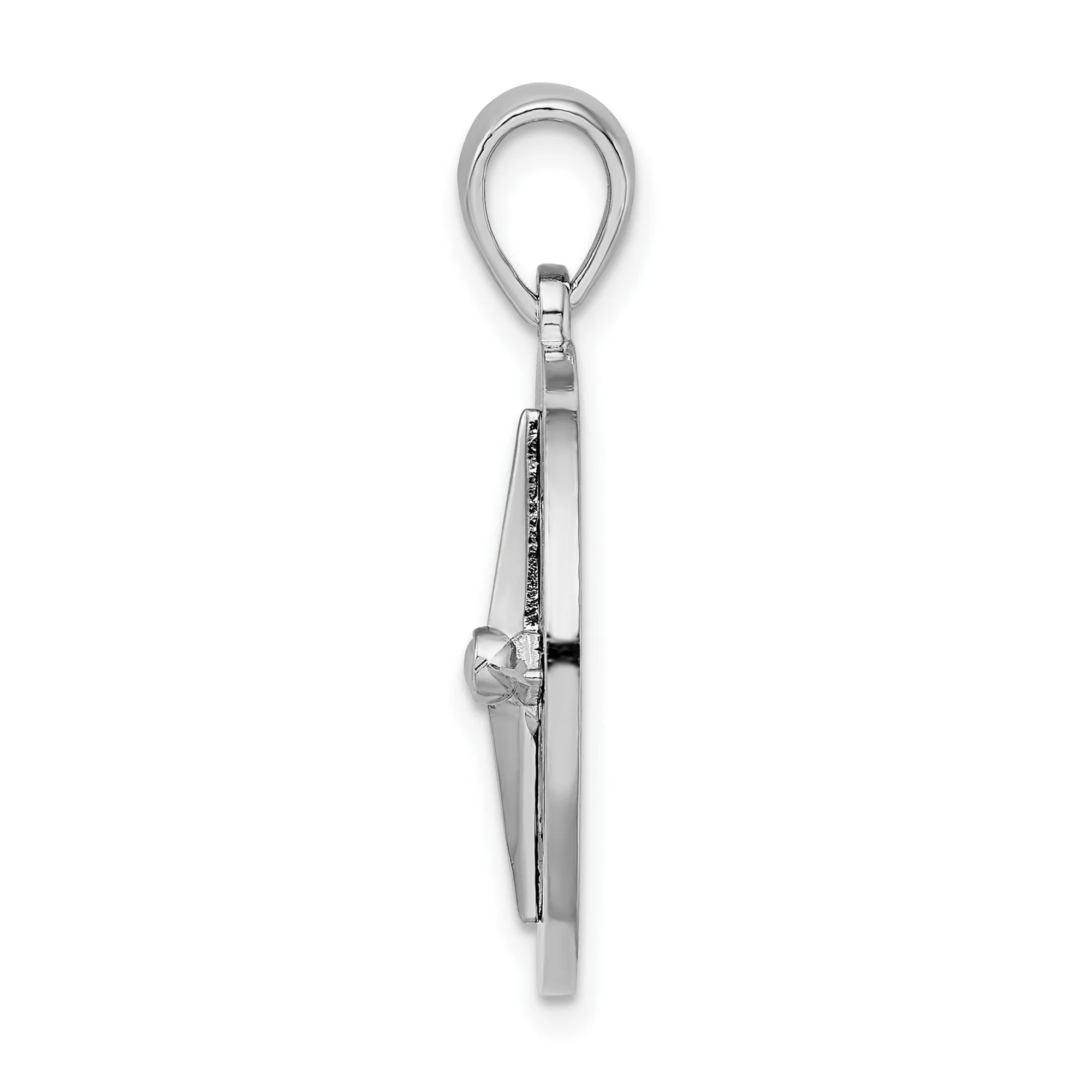 Polished Enameled Large Compass Charm Pendant in Real 925 Sterling Silver
