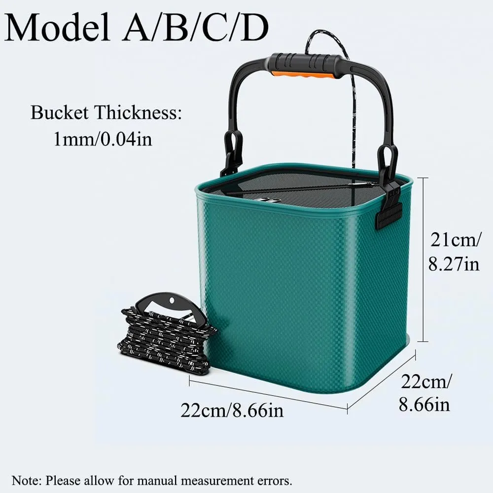 Portable EVA Fishing Bucket Collapsible Water Pail 8-9L Green/Black/Blue Models for Freshwater, Saltwater Fishing and Camping, Hiking (Green Regular)