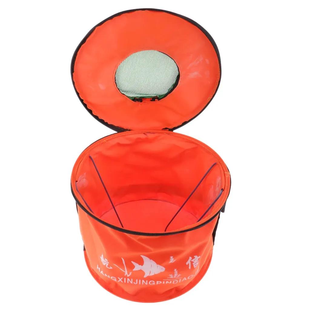 Portable Foldable Canvas Fishing Bucket Live Fish Water Storage Outdoor Camping Water Bag with Mesh Cover Fishing Accessories