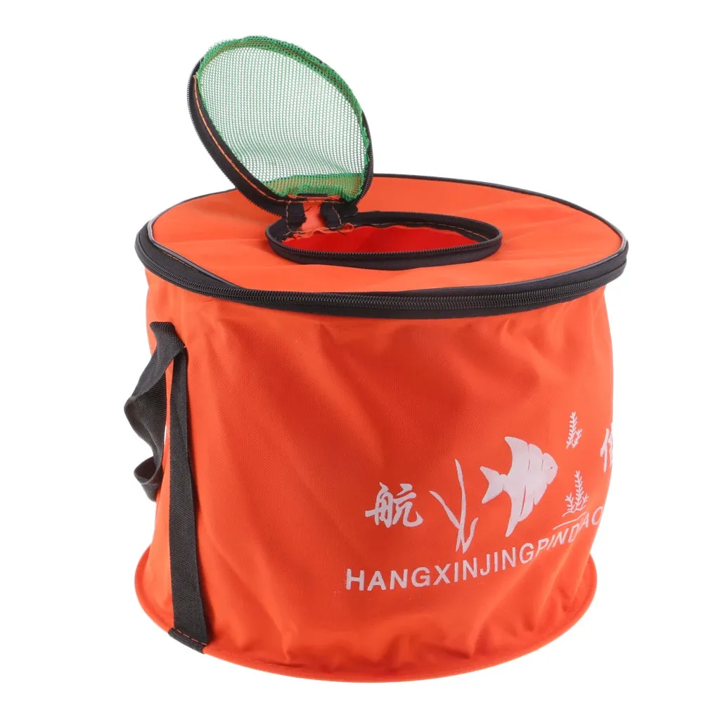 Portable Foldable Canvas Fishing Bucket Live Fish Water Storage Outdoor Camping Water Bag with Mesh Cover Fishing Accessories