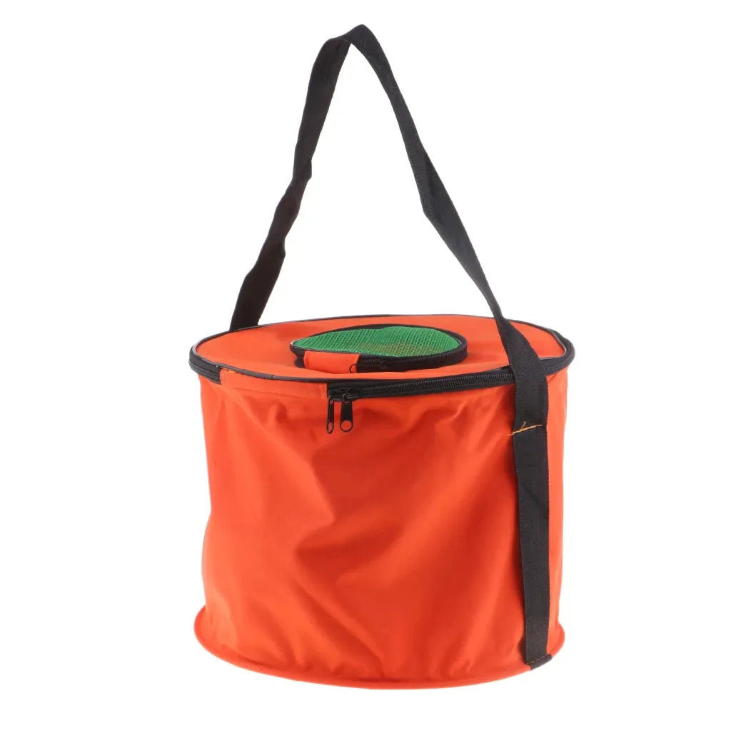 Portable Foldable Canvas Fishing Bucket Live Fish Water Storage Outdoor Camping Water Bag with Mesh Cover Fishing Accessories