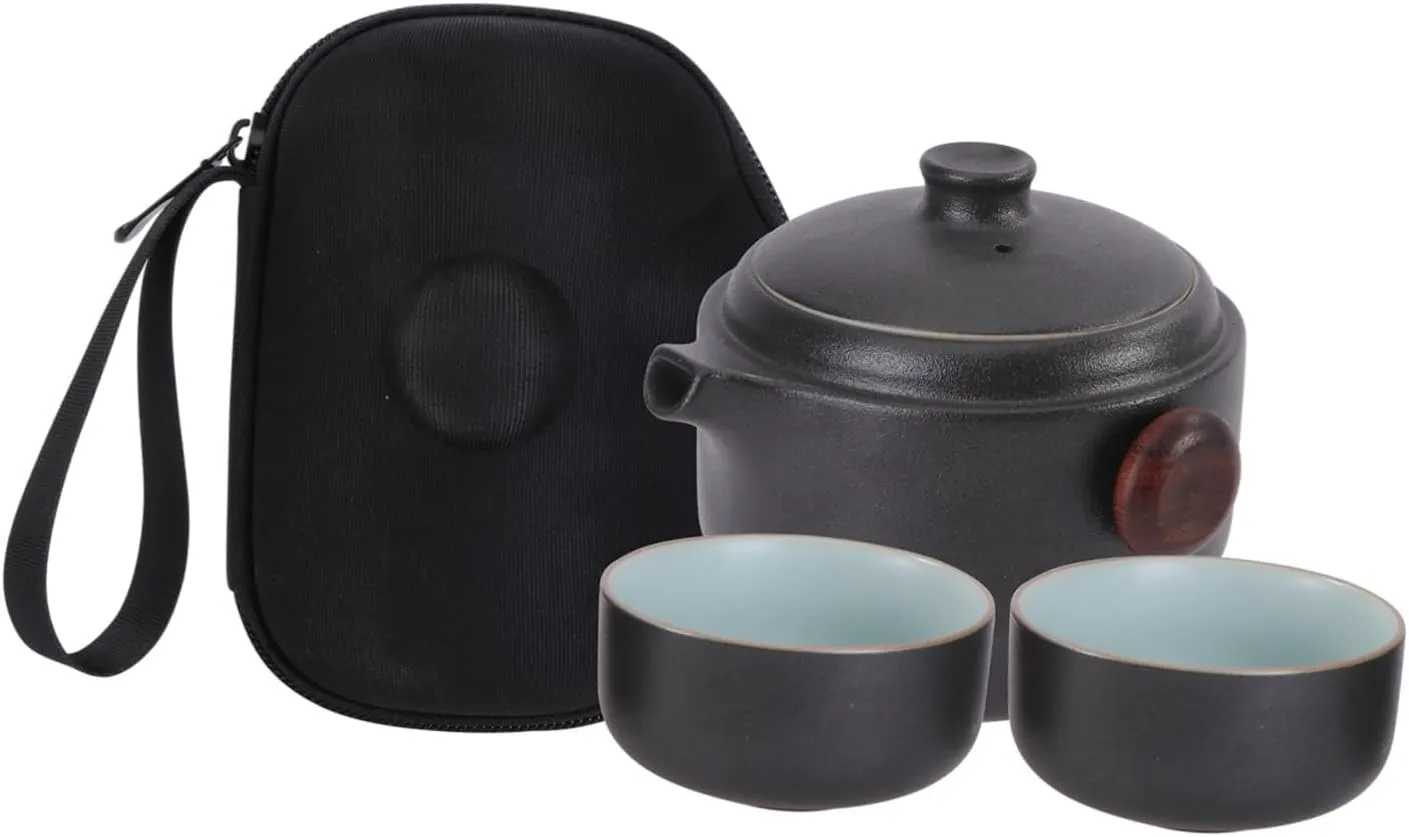 Portable Kung Fu Tea Set Ceramic Teapot Cups Travel Friendly Design with Heat Insulation for Home Use the Saving Storage Bag Included