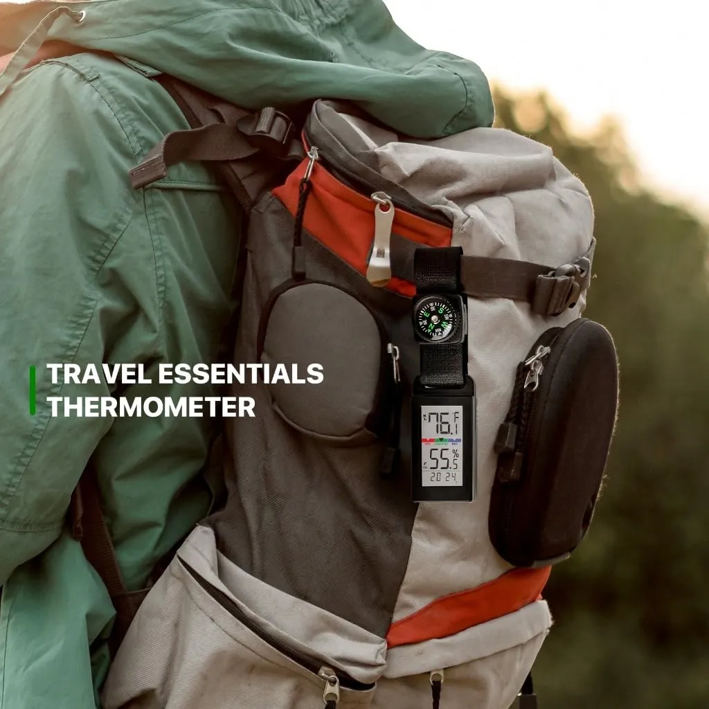 Portable Thermometer Hygrometer with Accurate Temp & Humidity Detection and Compass. Crucial for a Comfortable Living Space, Camping, Workshop. Get it Now for a Controlled Environment Black