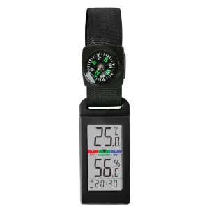 Portable Thermometer Hygrometer with Accurate Temp & Humidity Detection and Compass. Crucial for a Comfortable Living Space, Camping, Workshop. Get it Now for a Controlled Environment Black