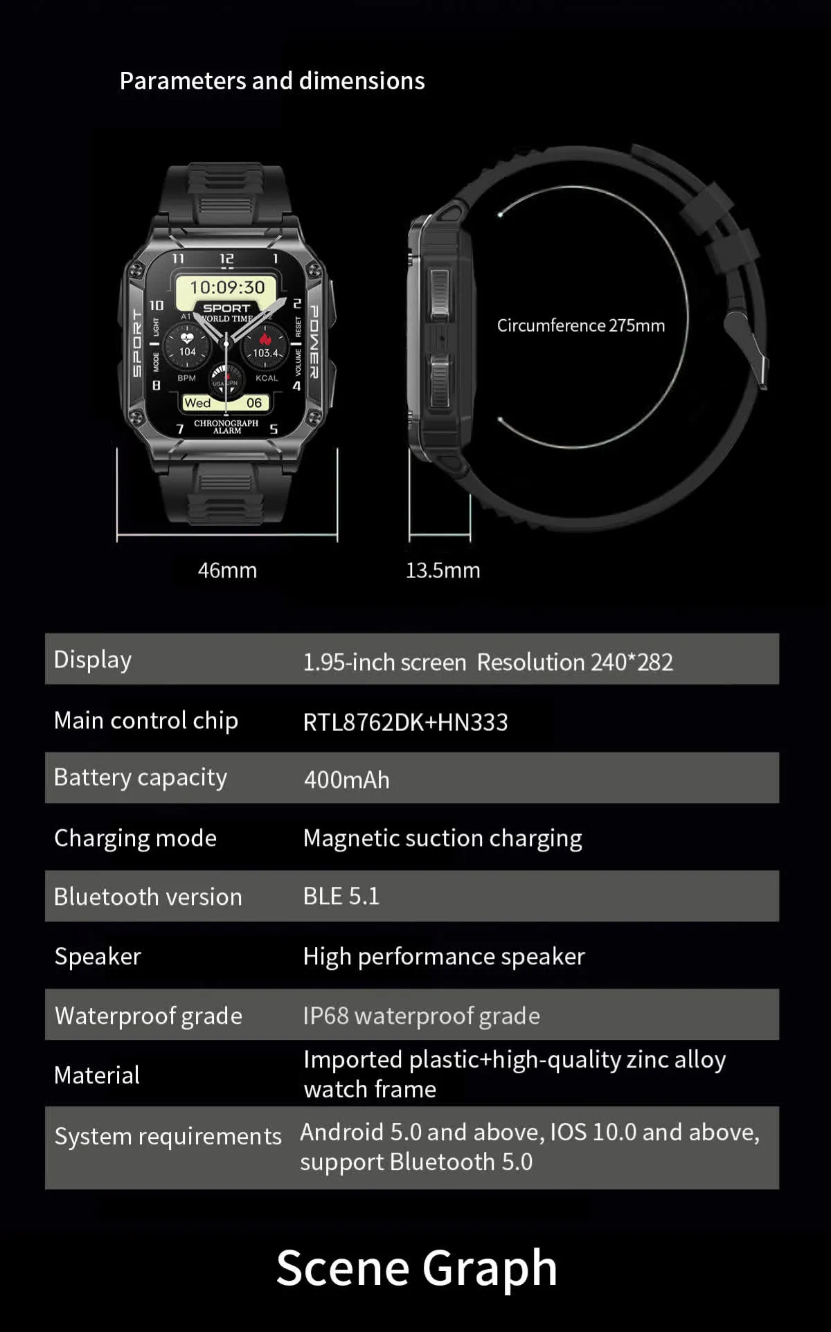 PowerSport 1.95in (50mm) Smart Watch | Large Screen | Waterproof IP68