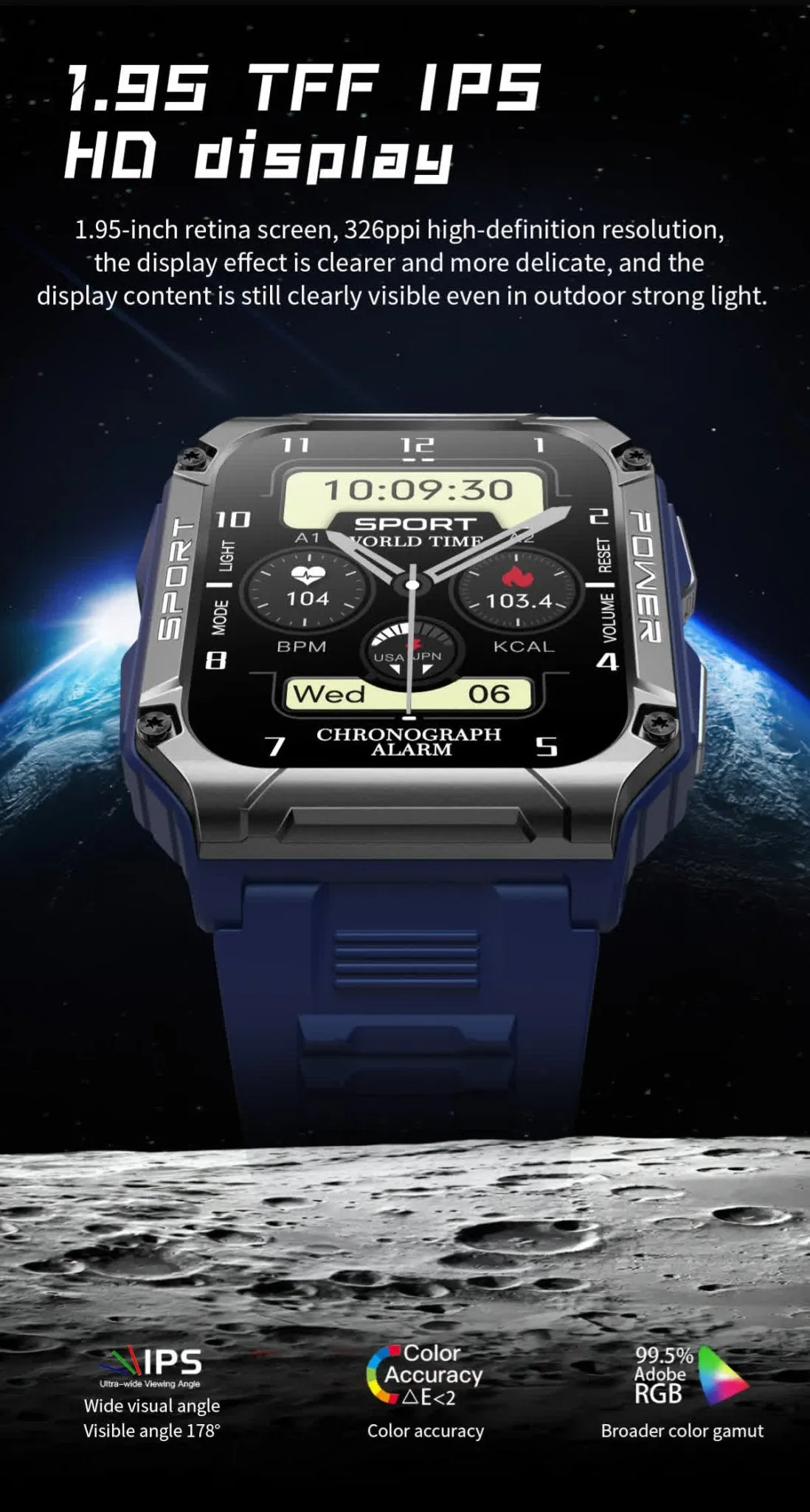 PowerSport 1.95in (50mm) Smart Watch | Large Screen | Waterproof IP68