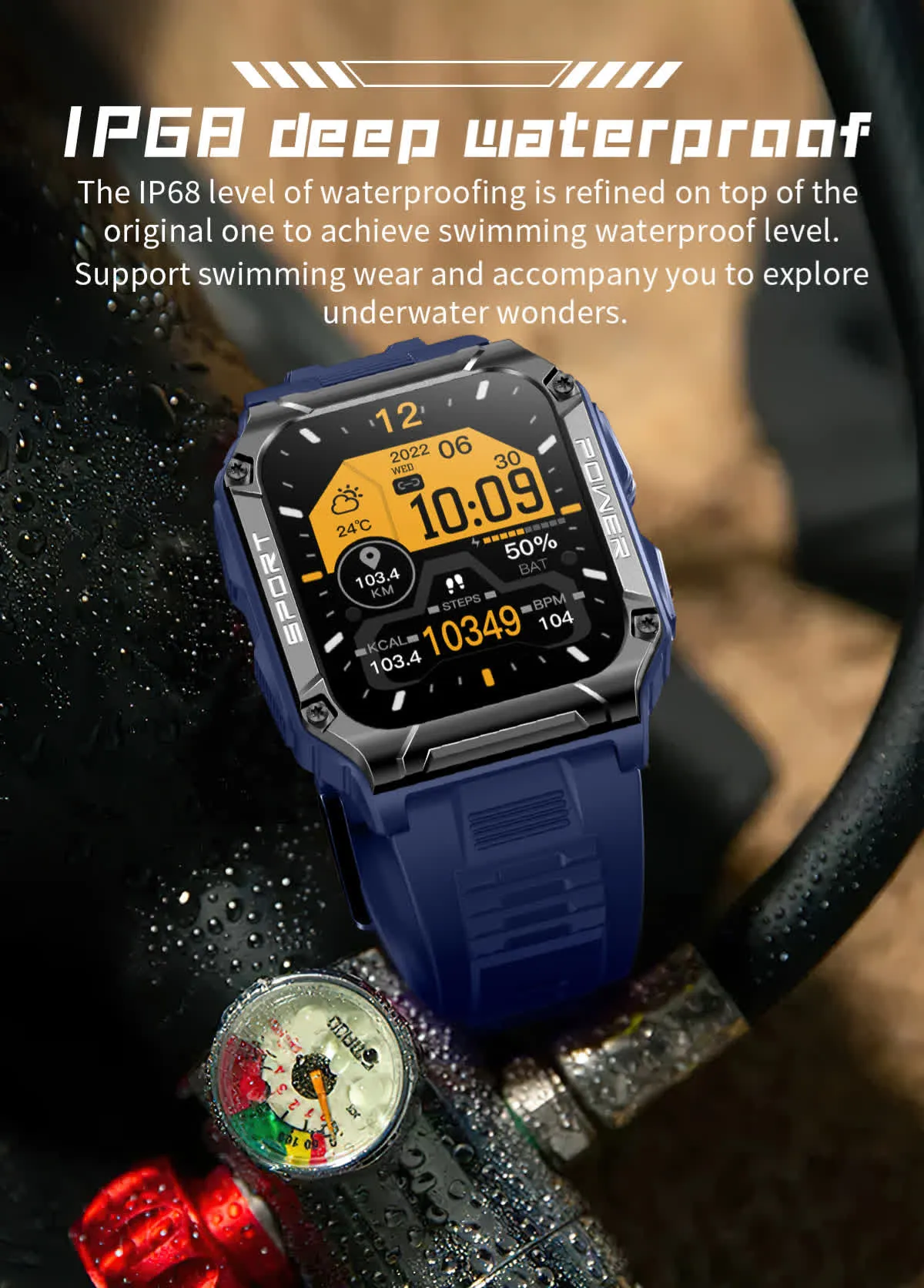 PowerSport 1.95in (50mm) Smart Watch | Large Screen | Waterproof IP68