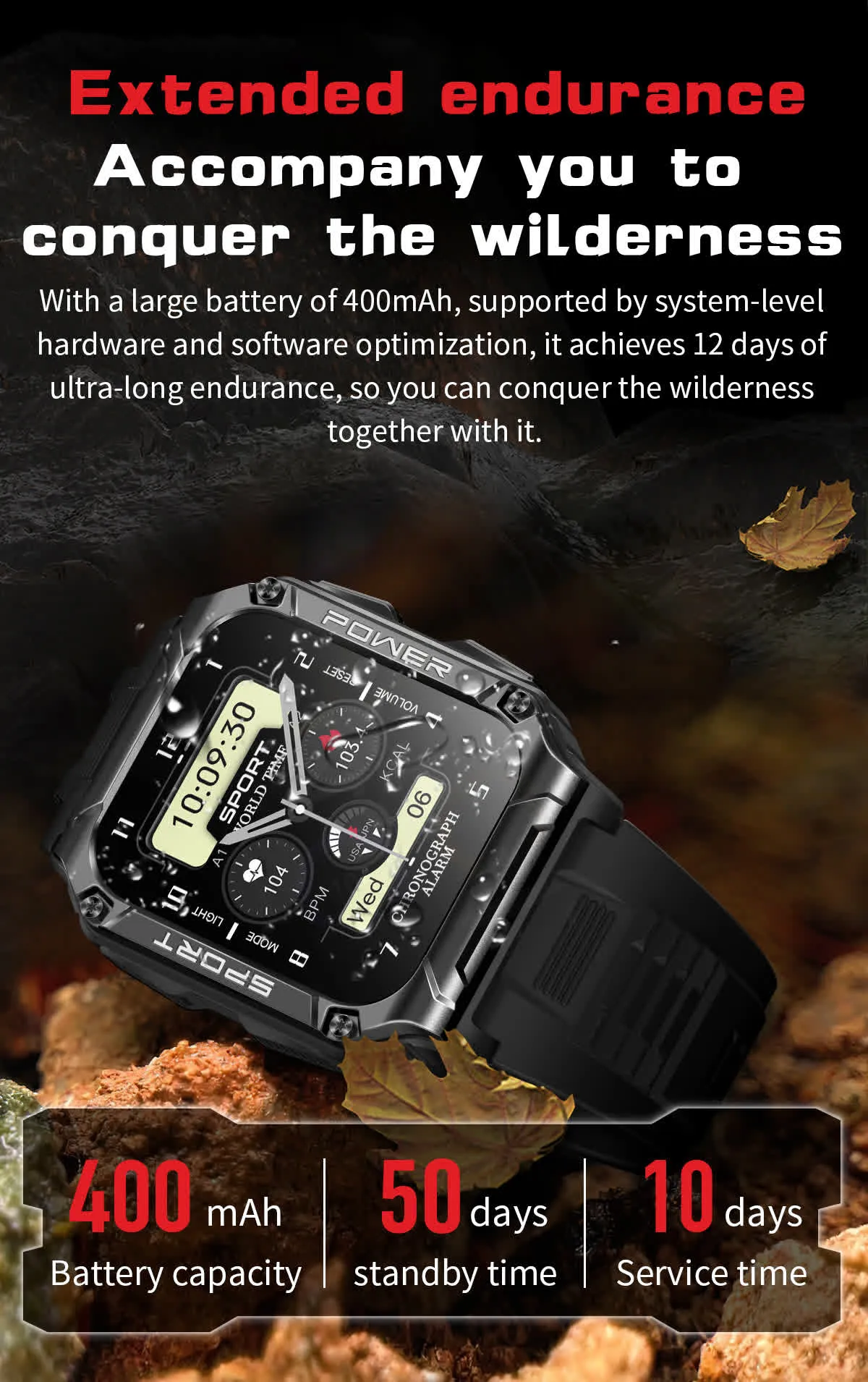 PowerSport 1.95in (50mm) Smart Watch | Large Screen | Waterproof IP68