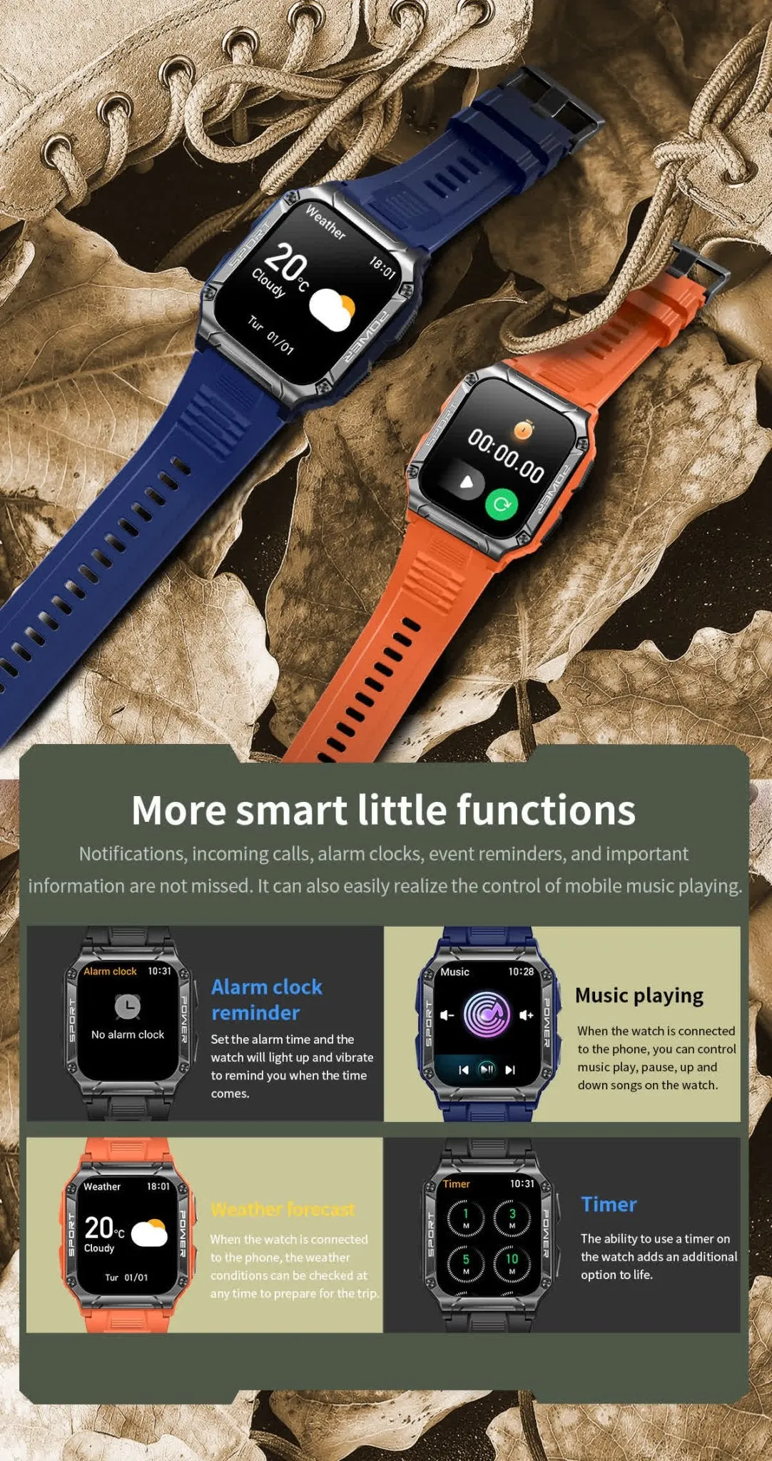 PowerSport 1.95in (50mm) Smart Watch | Large Screen | Waterproof IP68