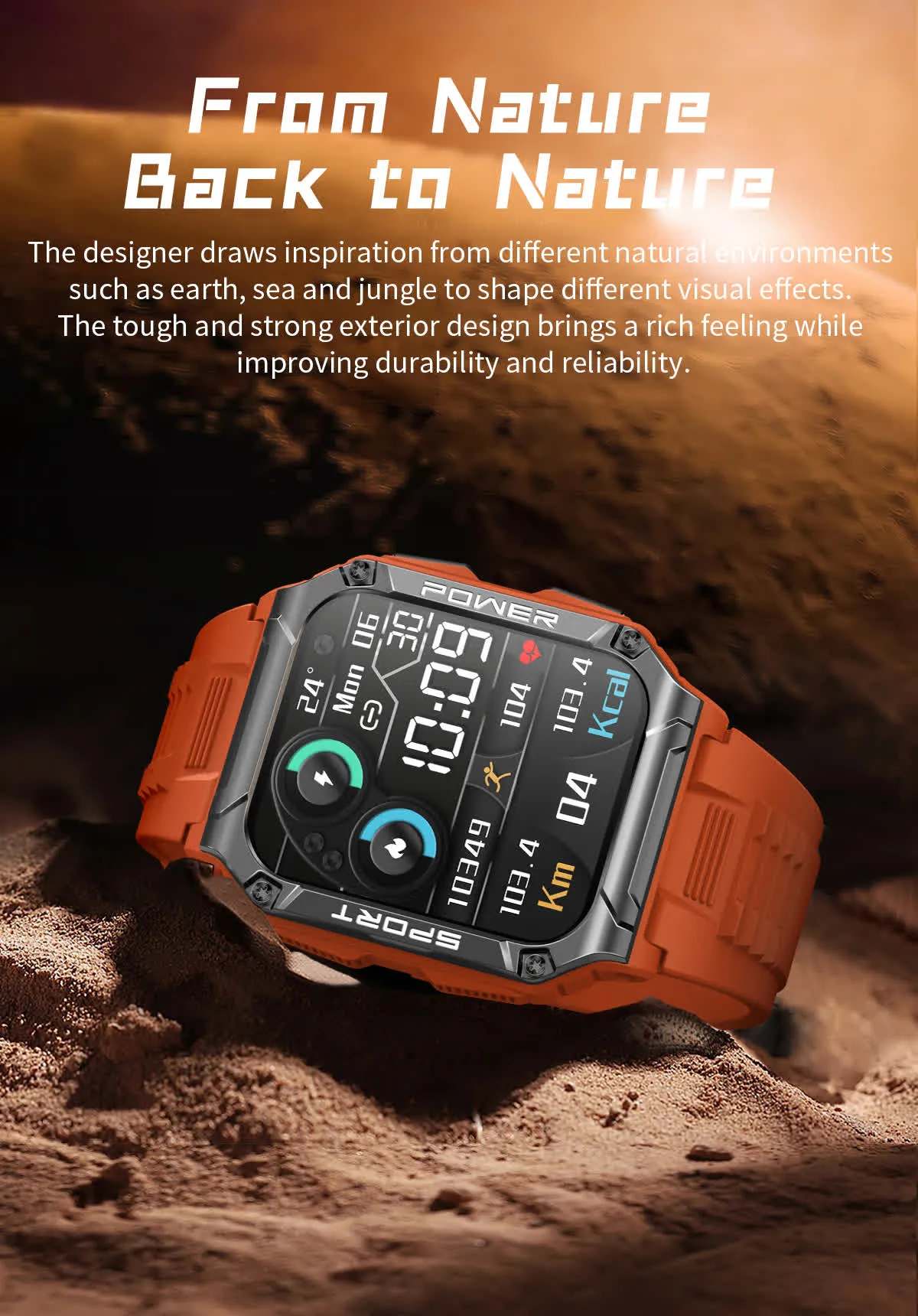 PowerSport 1.95in (50mm) Smart Watch | Large Screen | Waterproof IP68
