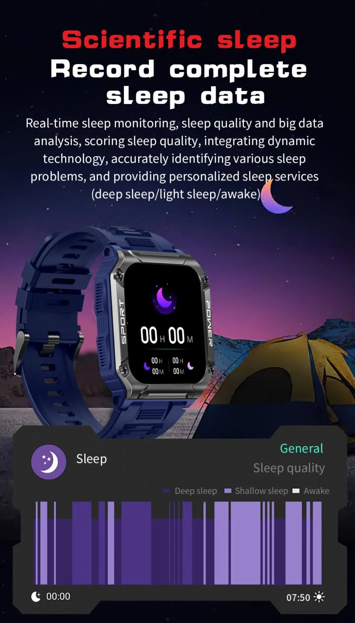 PowerSport 1.95in (50mm) Smart Watch | Large Screen | Waterproof IP68