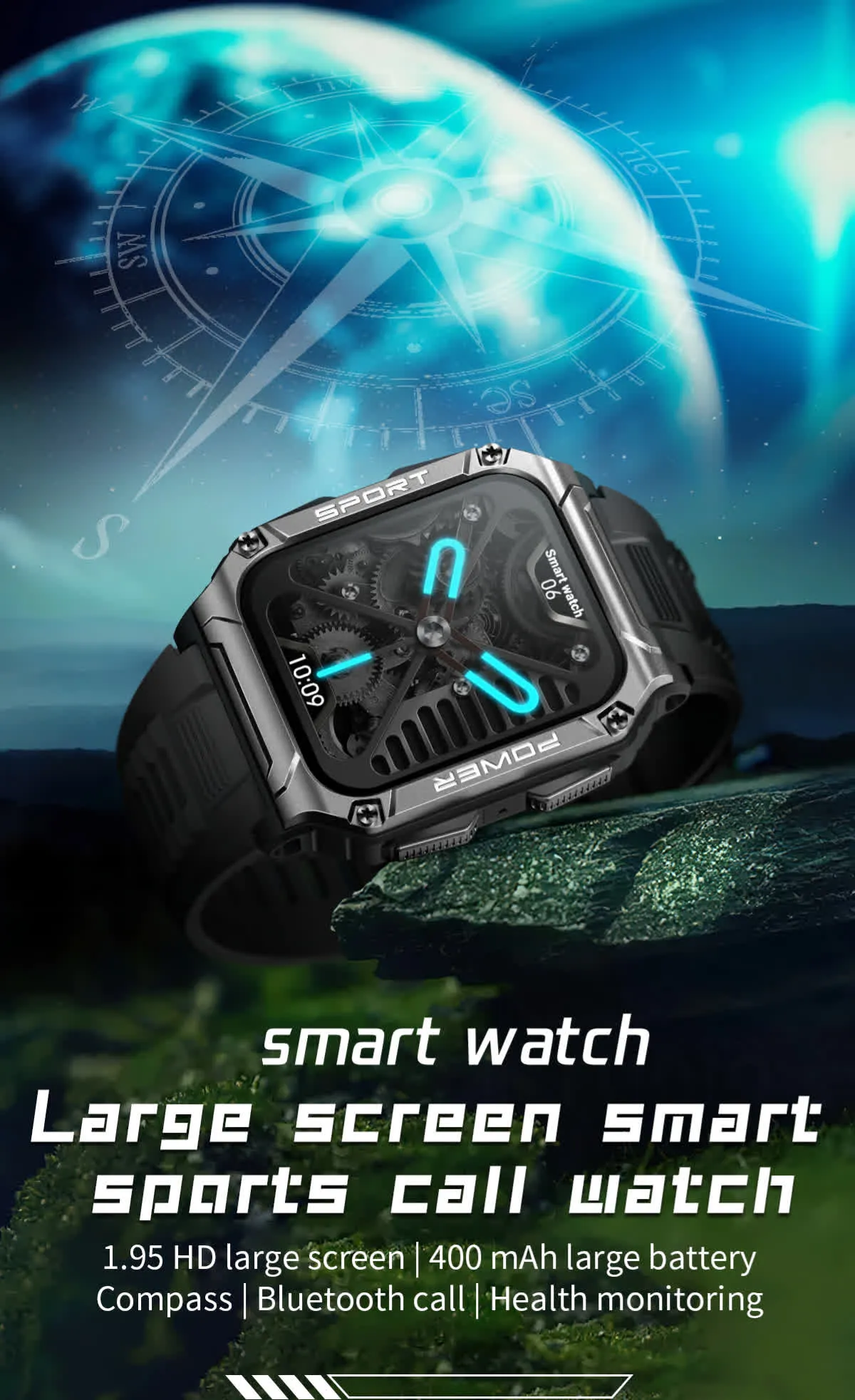 PowerSport 1.95in (50mm) Smart Watch | Large Screen | Waterproof IP68