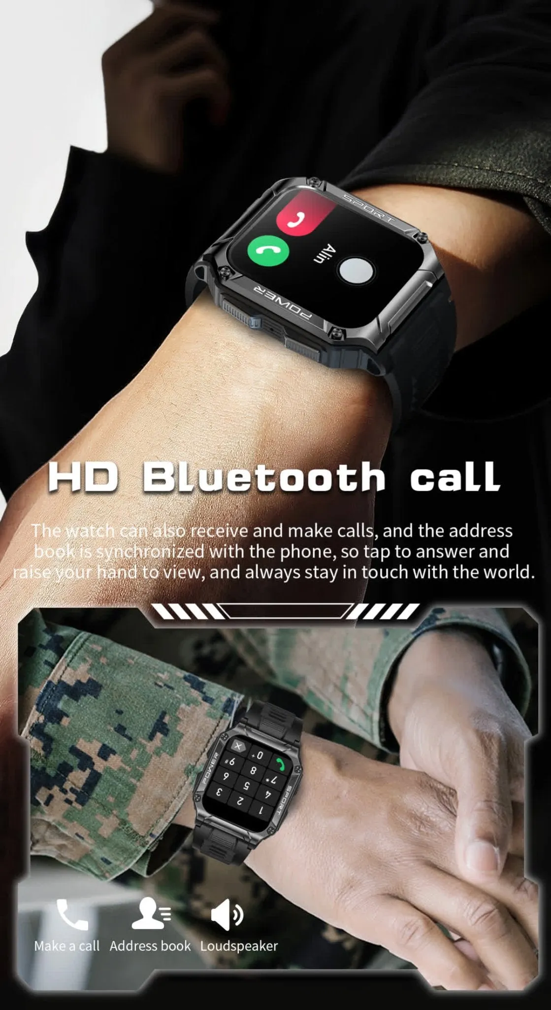 PowerSport 1.95in (50mm) Smart Watch | Large Screen | Waterproof IP68