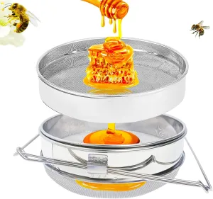 Premium 304 Stainless Steel Dual-Layer Honey Strainer, Ultra-Fine Mesh Filter with Adjustable Handles & 5 Gallon Bucket Compatibility-Professional Beekeeping Equipment for Pure Honey Harvesting