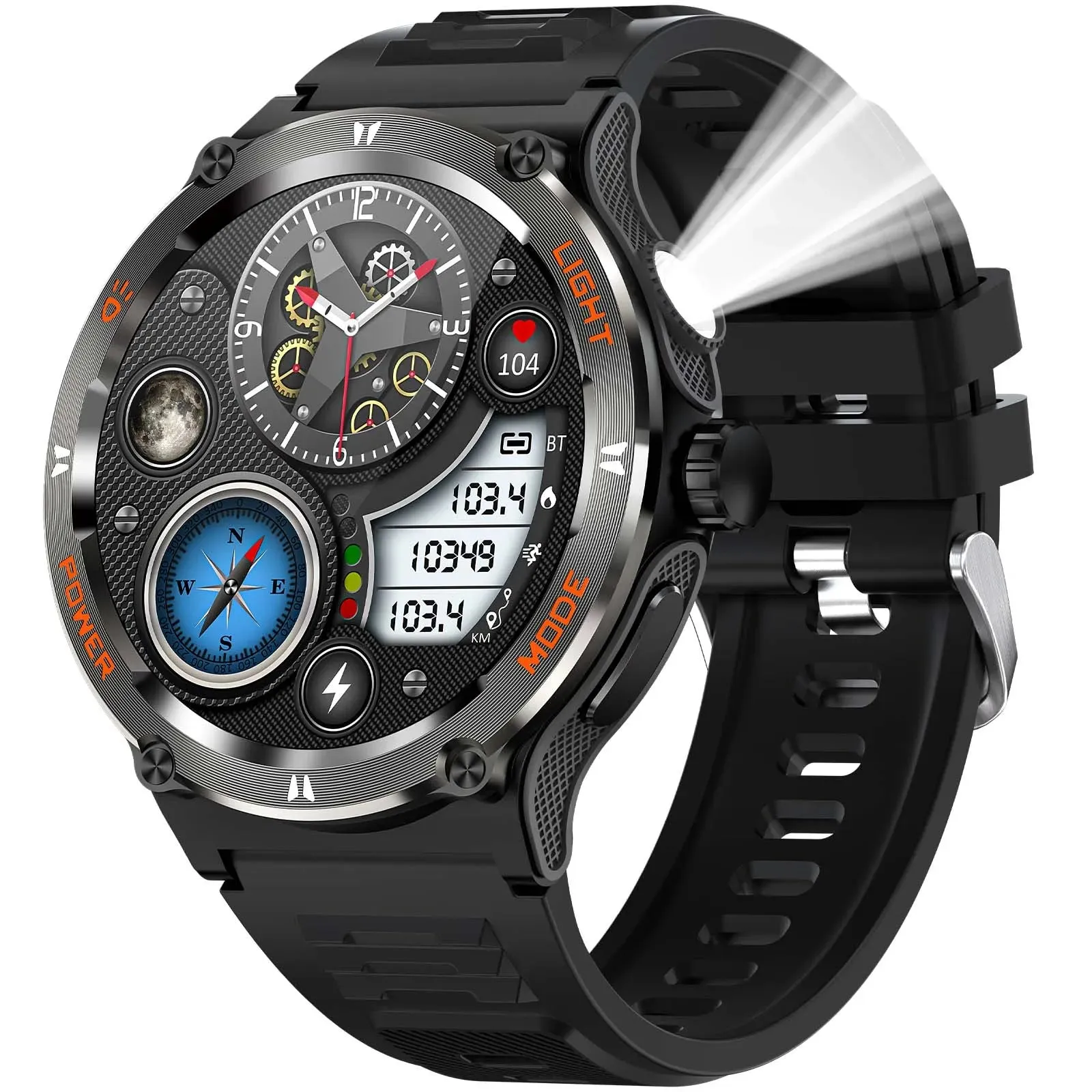 Premium Rugged Military Smartwatch for Men – 1.53" AMOLED, Bluetooth Call, GPS Tracker, 500mAh, 3ATM Waterproof, Outdoor Compass, Health Monitoring, Fitness Tracker