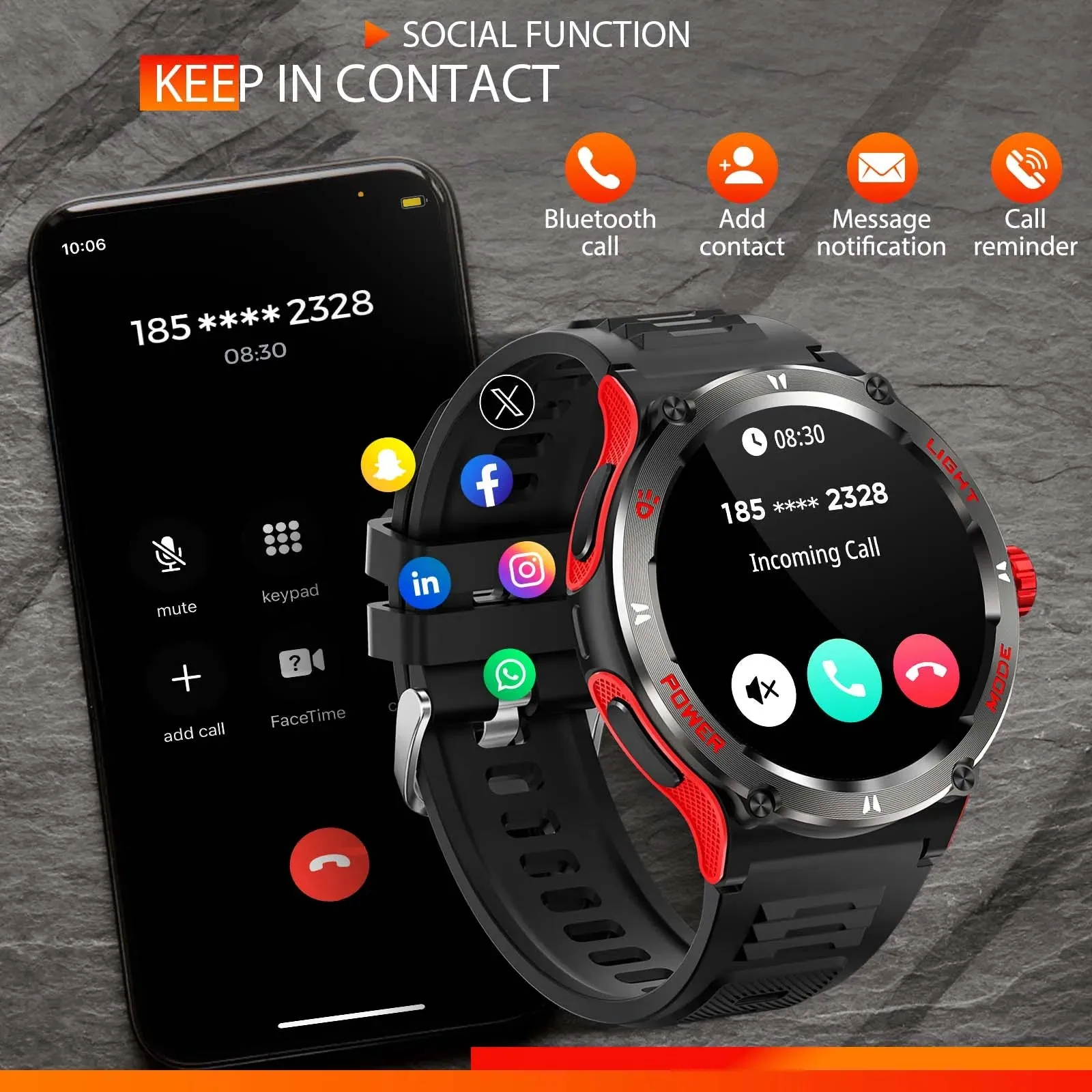 Premium Rugged Military Smartwatch for Men – 1.53" AMOLED, Bluetooth Call, GPS Tracker, 500mAh, 3ATM Waterproof, Outdoor Compass, Health Monitoring, Fitness Tracker