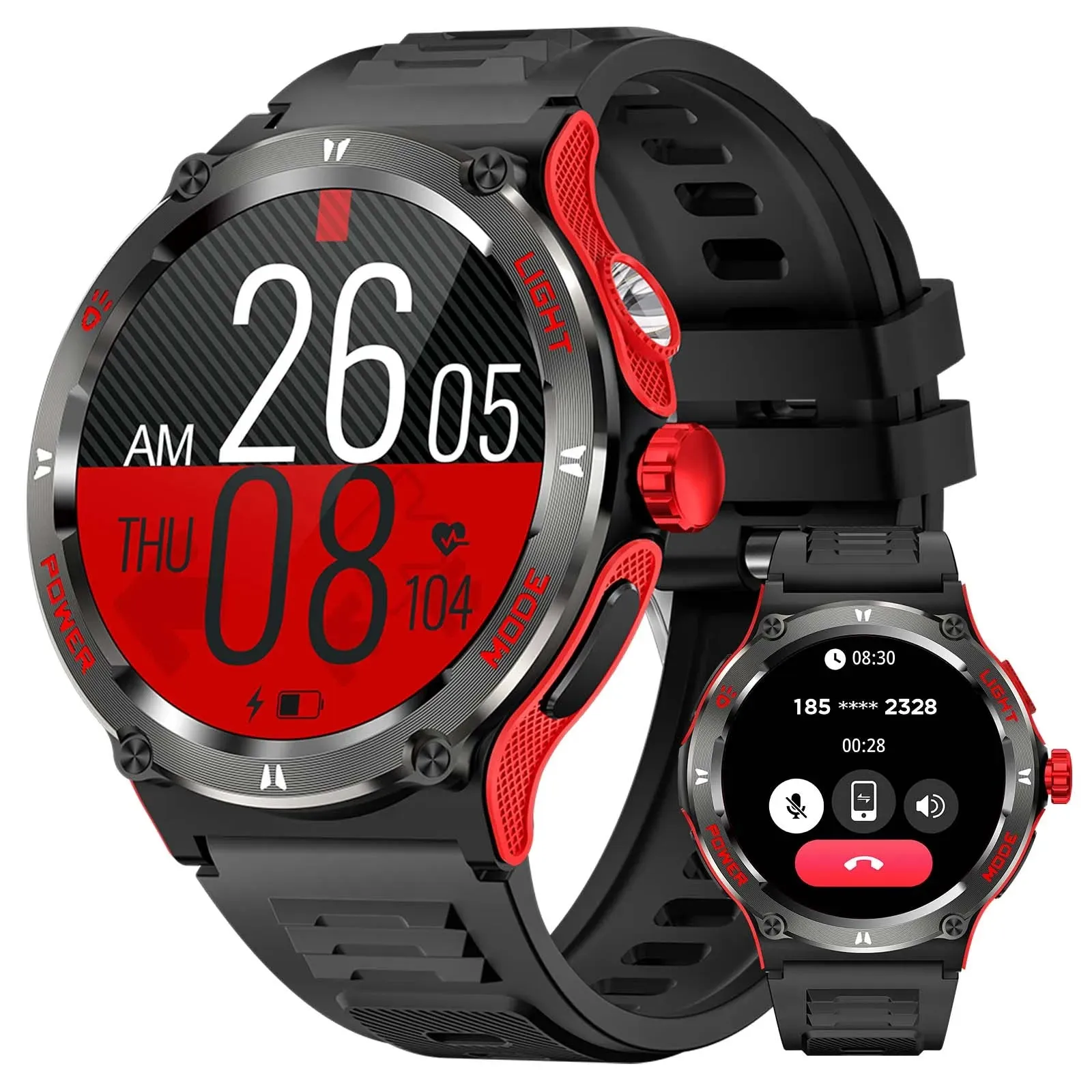 Premium Rugged Military Smartwatch for Men – 1.53" AMOLED, Bluetooth Call, GPS Tracker, 500mAh, 3ATM Waterproof, Outdoor Compass, Health Monitoring, Fitness Tracker