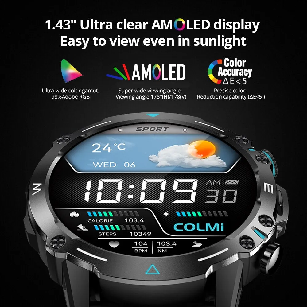 Premium Rugged Military Smartwatch for Men – 1.53" AMOLED, Bluetooth Call, GPS Tracker, 500mAh, 3ATM Waterproof, Outdoor Compass, Health Monitoring, Fitness Tracker