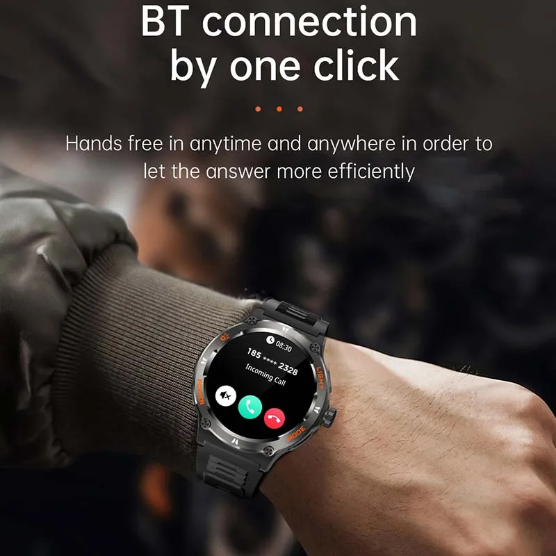 Premium Rugged Military Smartwatch for Men – 1.53" AMOLED, Bluetooth Call, GPS Tracker, 500mAh, 3ATM Waterproof, Outdoor Compass, Health Monitoring, Fitness Tracker