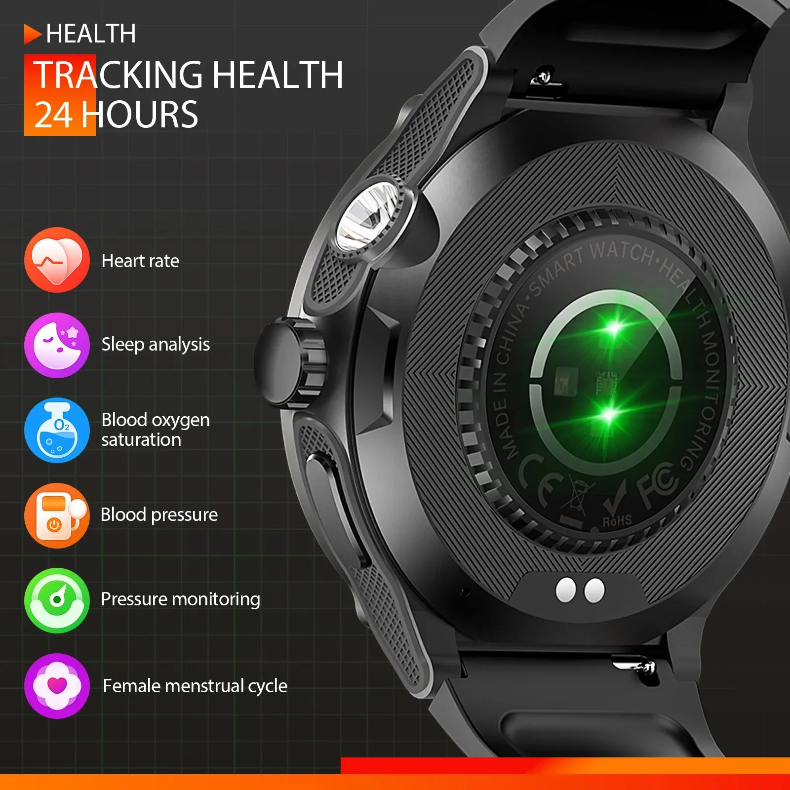 Premium Rugged Military Smartwatch for Men – 1.53" AMOLED, Bluetooth Call, GPS Tracker, 500mAh, 3ATM Waterproof, Outdoor Compass, Health Monitoring, Fitness Tracker