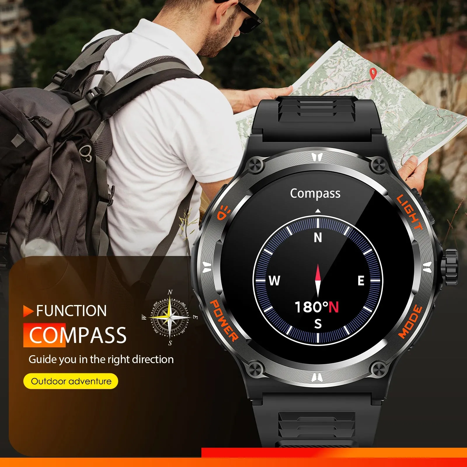 Premium Rugged Military Smartwatch for Men – 1.53" AMOLED, Bluetooth Call, GPS Tracker, 500mAh, 3ATM Waterproof, Outdoor Compass, Health Monitoring, Fitness Tracker