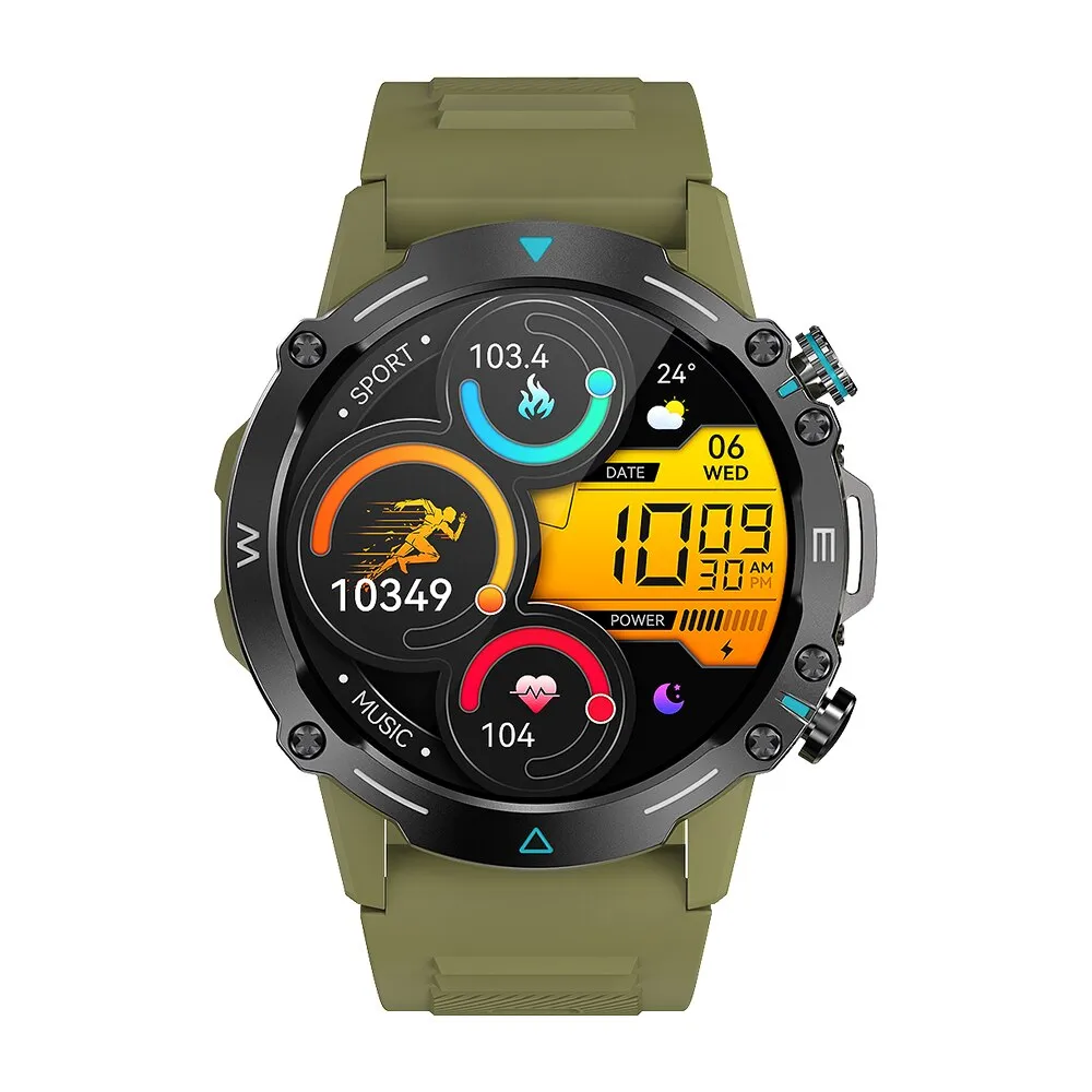 Premium Rugged Military Smartwatch for Men – 1.53" AMOLED, Bluetooth Call, GPS Tracker, 500mAh, 3ATM Waterproof, Outdoor Compass, Health Monitoring, Fitness Tracker