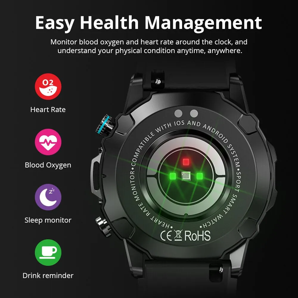 Premium Rugged Military Smartwatch for Men – 1.53" AMOLED, Bluetooth Call, GPS Tracker, 500mAh, 3ATM Waterproof, Outdoor Compass, Health Monitoring, Fitness Tracker