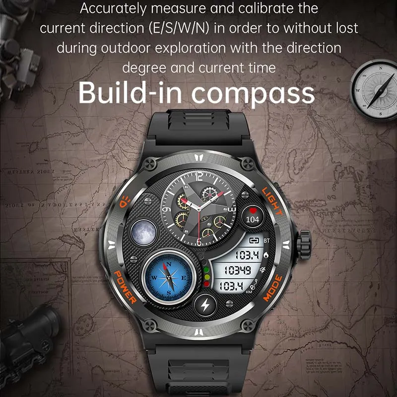 Premium Rugged Military Smartwatch for Men – 1.53" AMOLED, Bluetooth Call, GPS Tracker, 500mAh, 3ATM Waterproof, Outdoor Compass, Health Monitoring, Fitness Tracker