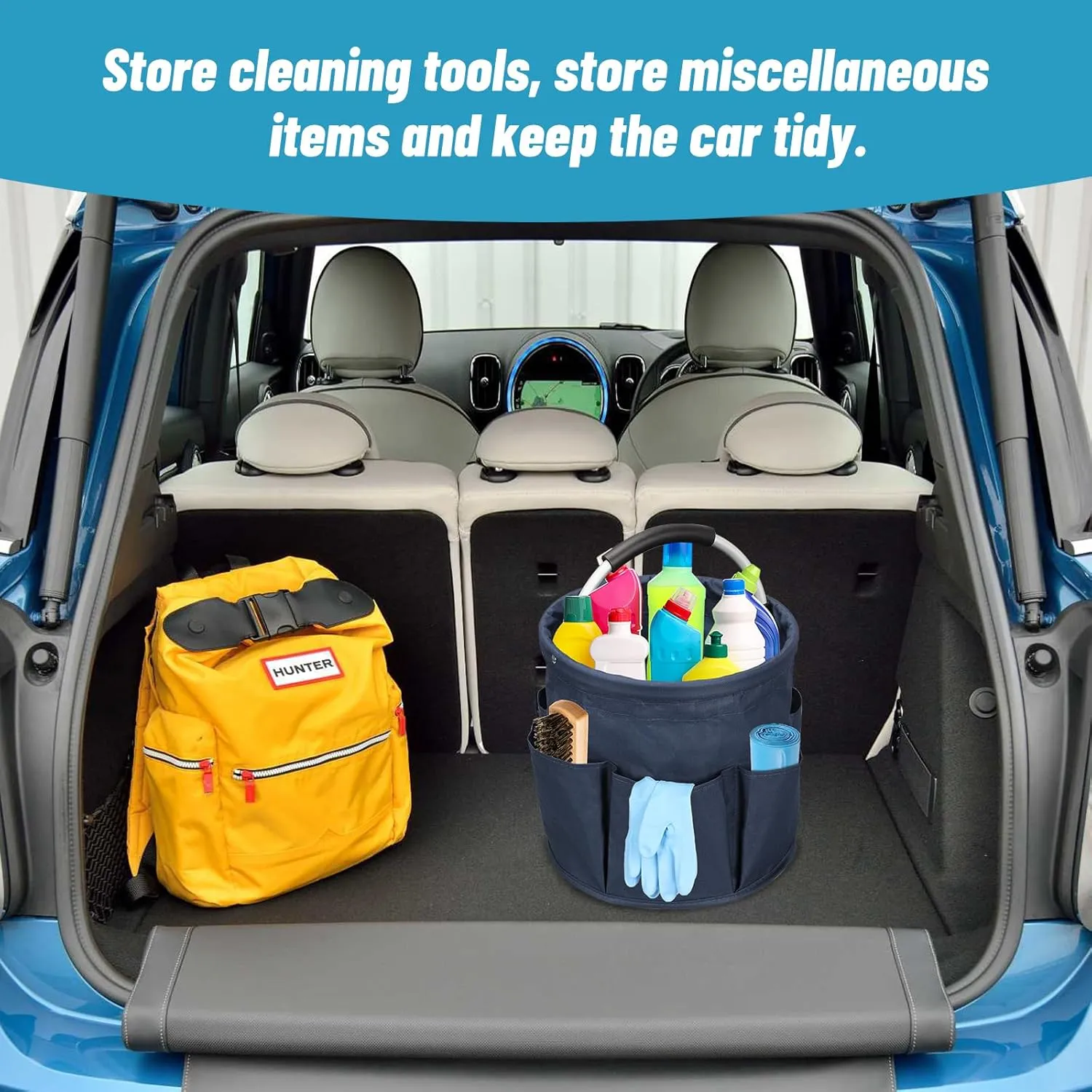 Qivine 17L Foldable Cleaning Caddy with Handle - Portable Cleaning Bucket Organiser for Storing Towels