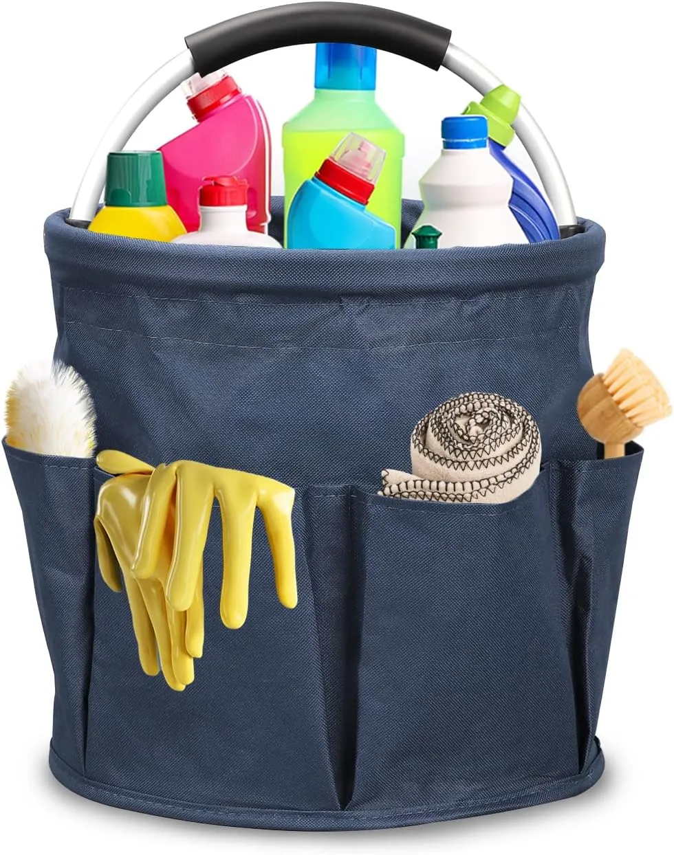 Qivine 17L Foldable Cleaning Caddy with Handle - Portable Cleaning Bucket Organiser for Storing Towels