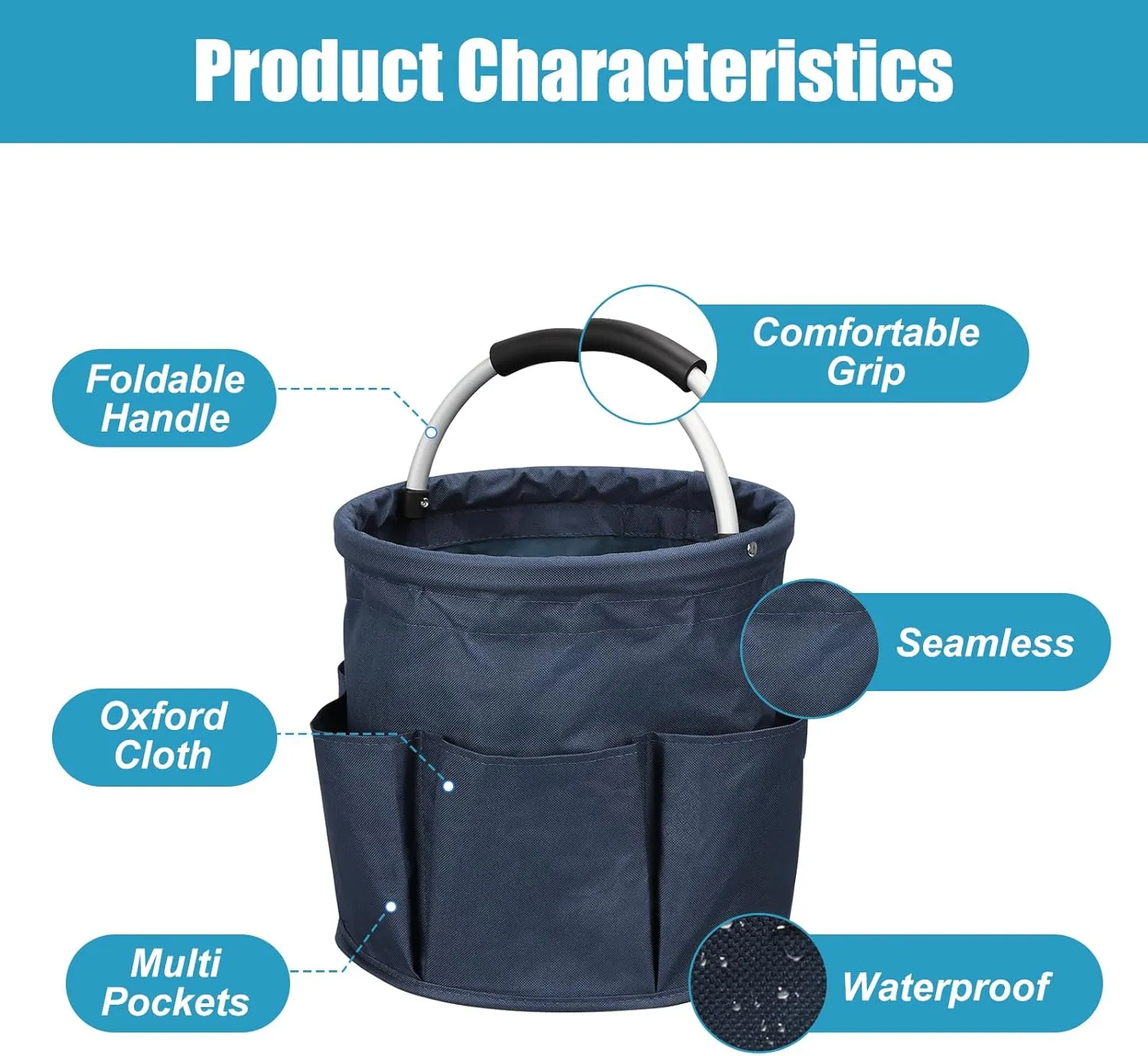 Qivine 17L Foldable Cleaning Caddy with Handle - Portable Cleaning Bucket Organiser for Storing Towels