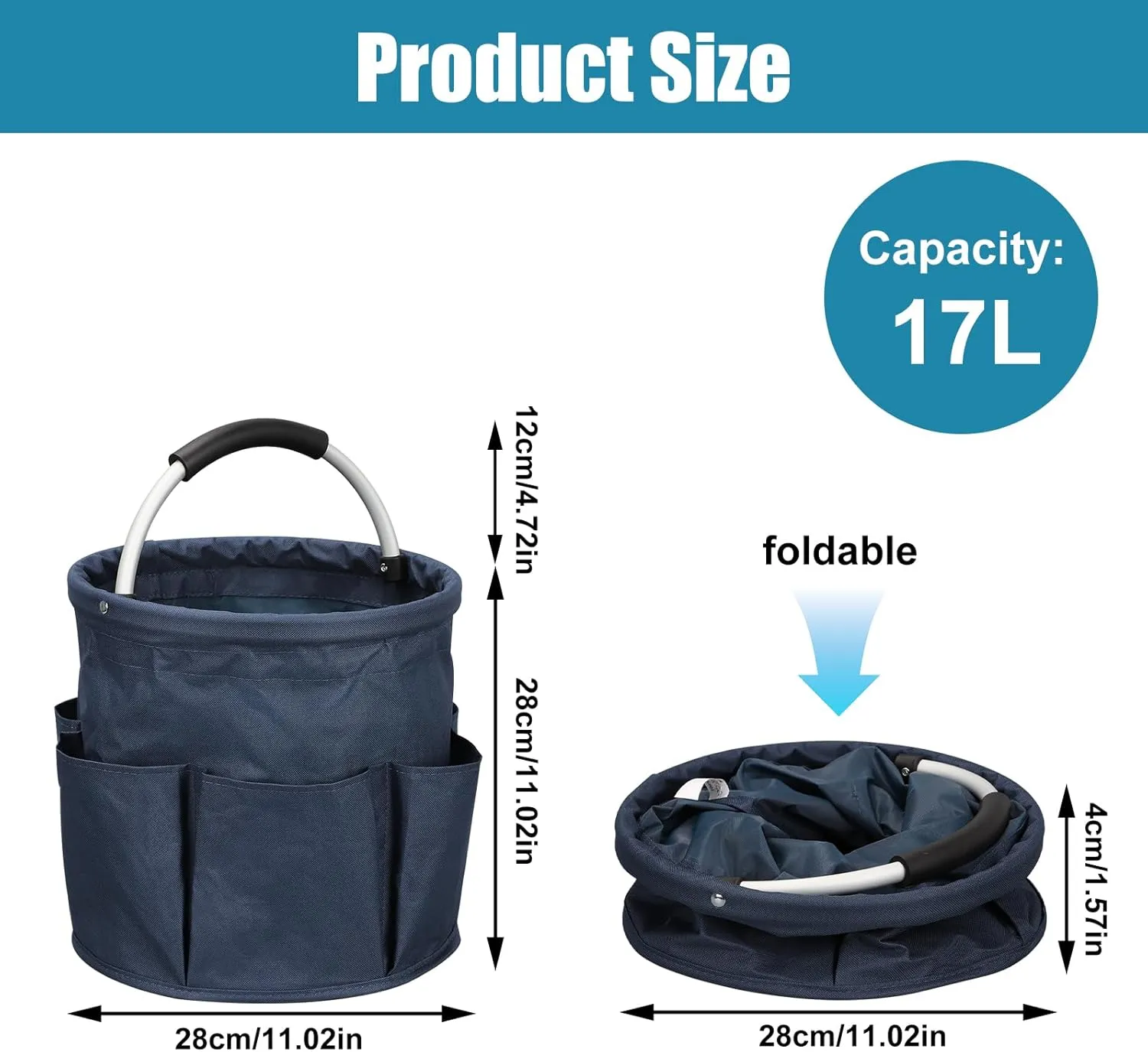 Qivine 17L Foldable Cleaning Caddy with Handle - Portable Cleaning Bucket Organiser for Storing Towels