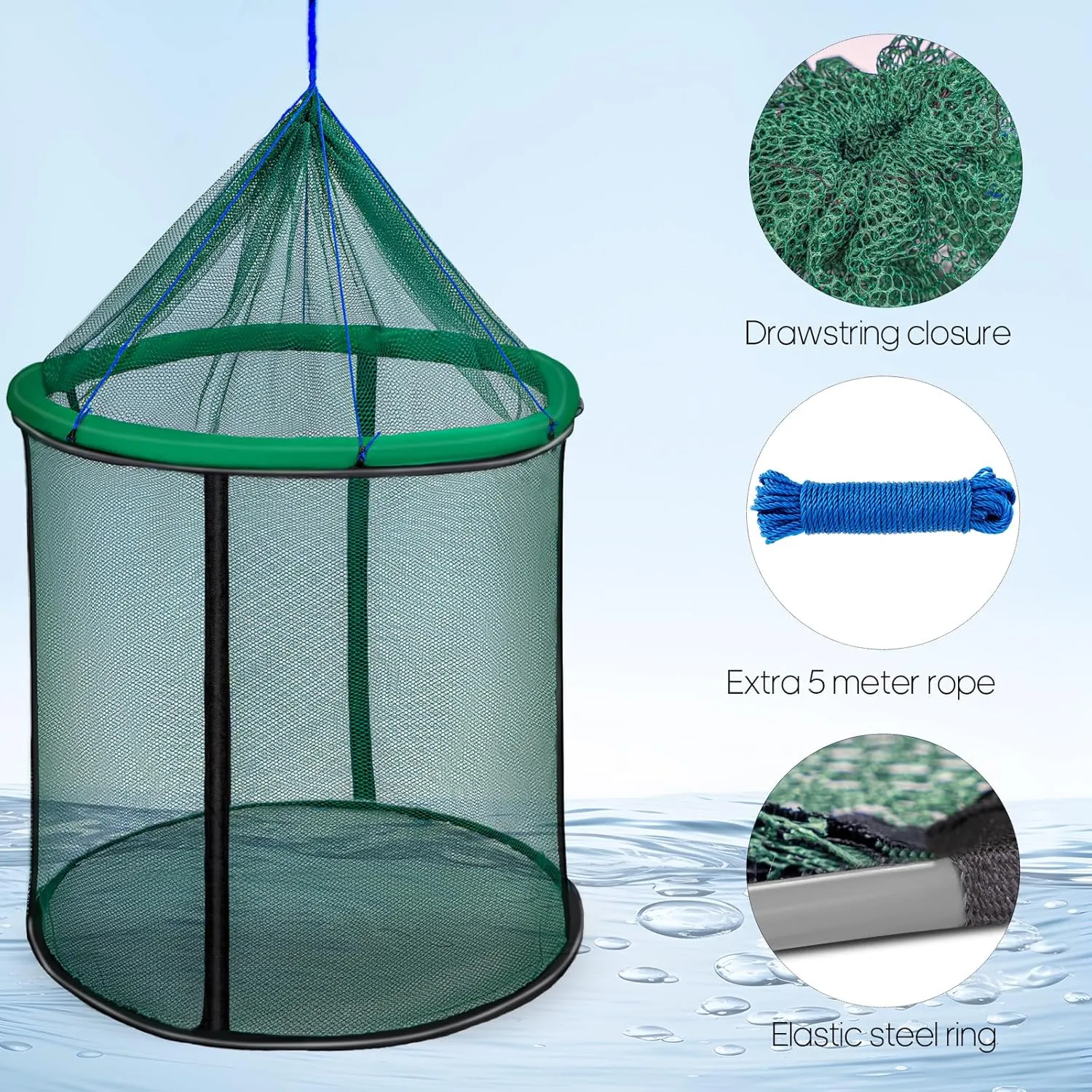 QualyQualy Floating Fish Basket 41/73 Gallons Extra Large for Live Caught, Fully Foldable Fishing Net Holder for Bait Live Well Collapsible Mesh Fishing Holder Cage