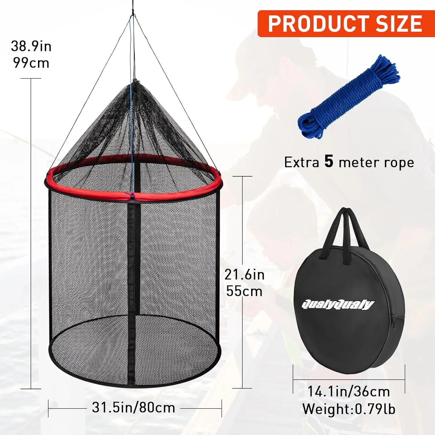 QualyQualy Floating Fish Basket 41/73 Gallons Extra Large for Live Caught, Fully Foldable Fishing Net Holder for Bait Live Well Collapsible Mesh Fishing Holder Cage