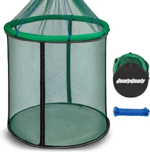 QualyQualy Floating Fish Basket 41/73 Gallons Extra Large for Live Caught, Fully Foldable Fishing Net Holder for Bait Live Well Collapsible Mesh Fishing Holder Cage