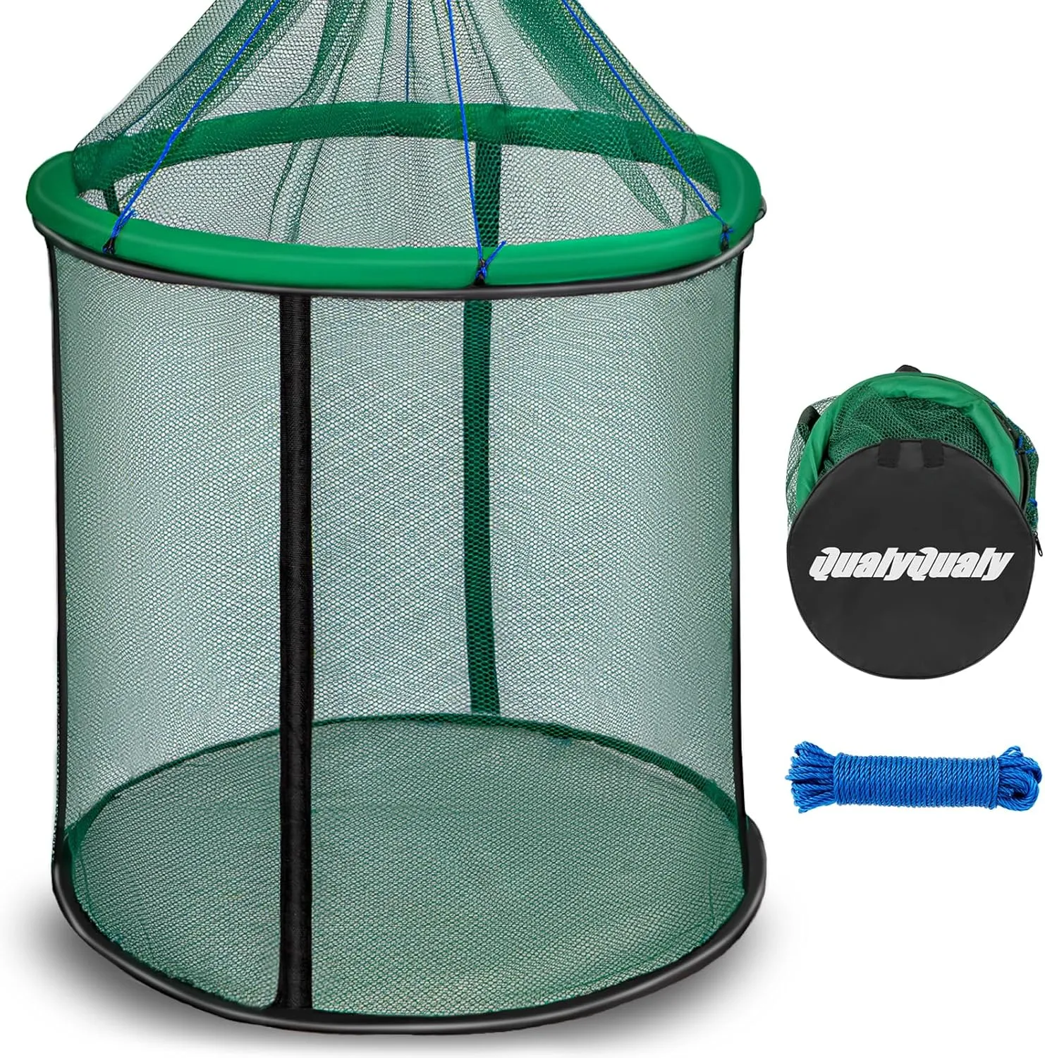 QualyQualy Floating Fish Basket 41/73 Gallons Extra Large for Live Caught, Fully Foldable Fishing Net Holder for Bait Live Well Collapsible Mesh Fishing Holder Cage