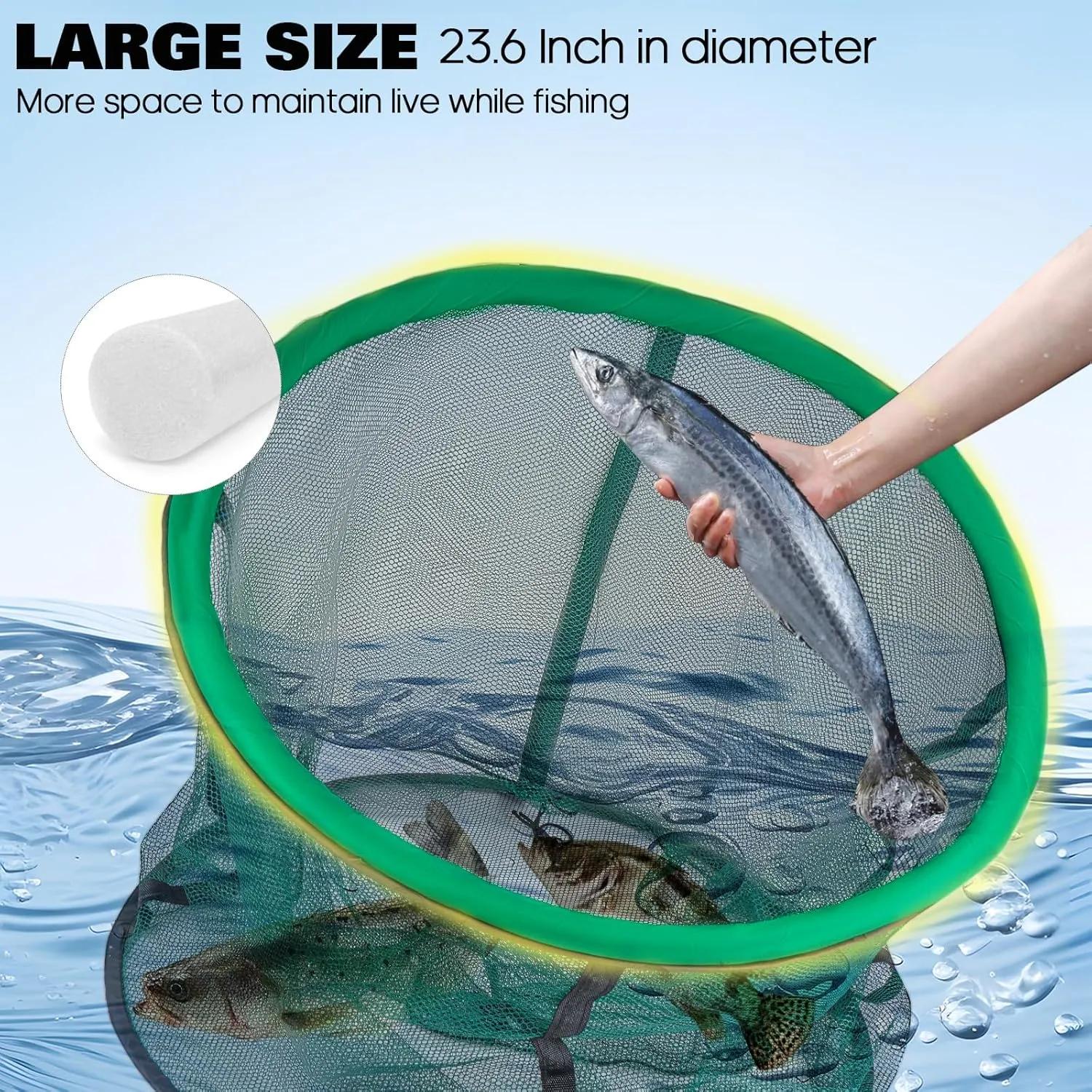 QualyQualy Floating Fish Basket 41/73 Gallons Extra Large for Live Caught, Fully Foldable Fishing Net Holder for Bait Live Well Collapsible Mesh Fishing Holder Cage