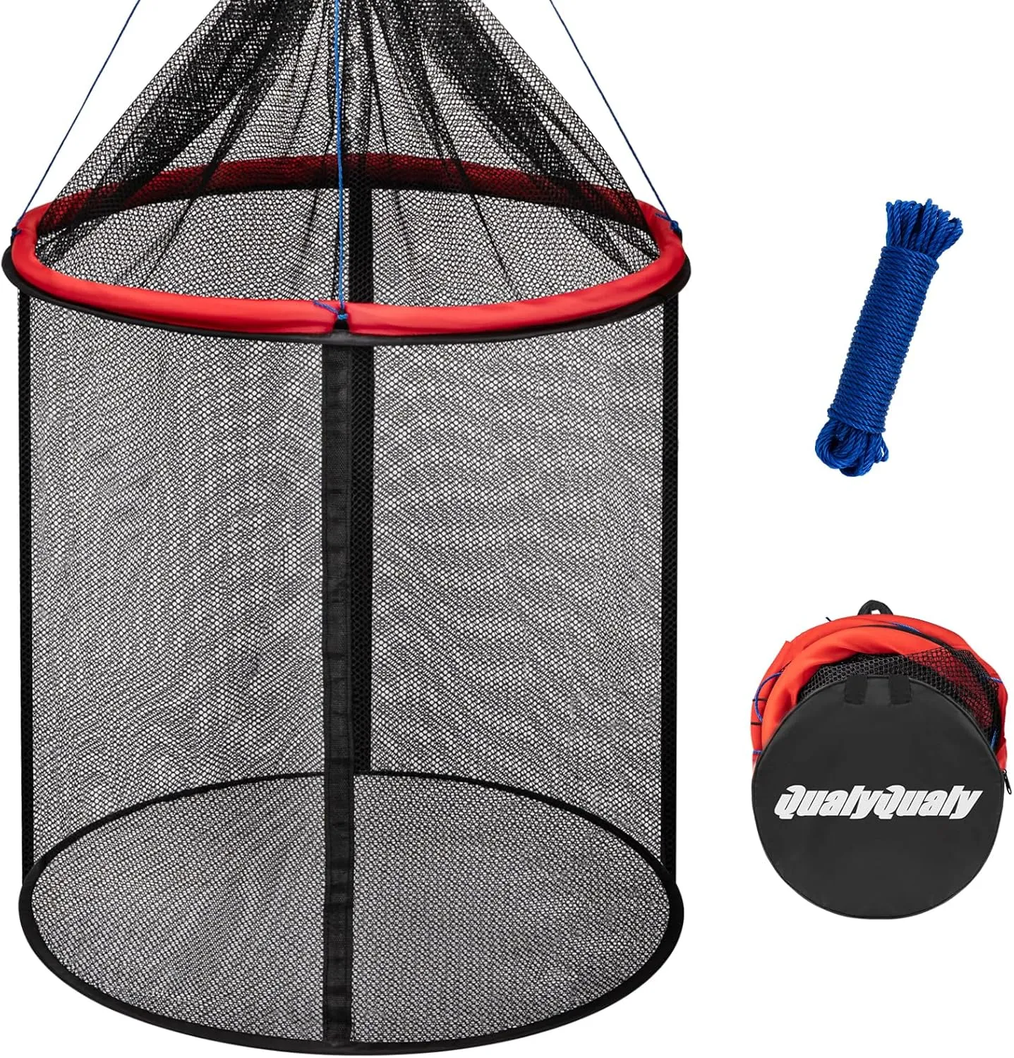 QualyQualy Floating Fish Basket 41/73 Gallons Extra Large for Live Caught, Fully Foldable Fishing Net Holder for Bait Live Well Collapsible Mesh Fishing Holder Cage