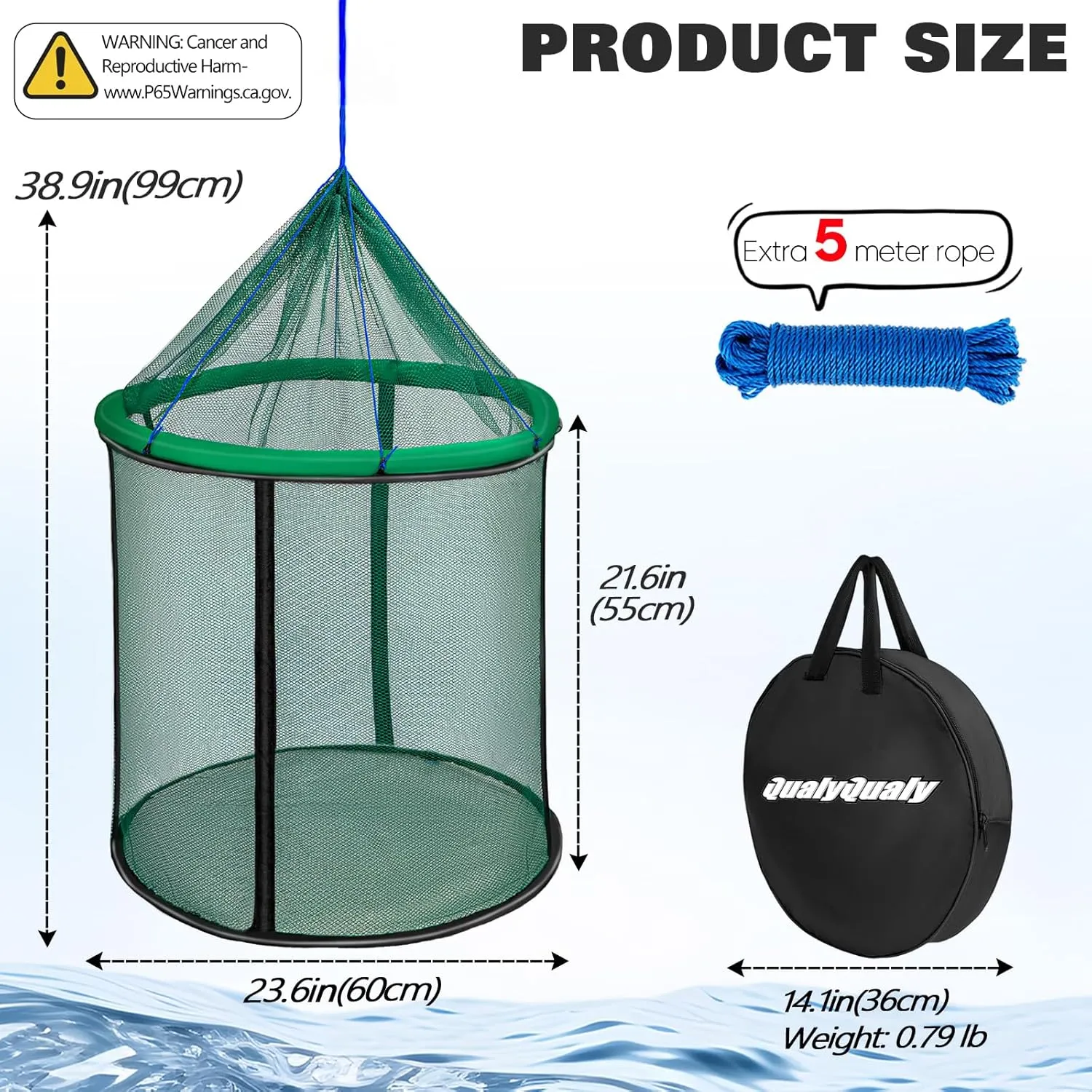 QualyQualy Floating Fish Basket 41/73 Gallons Extra Large for Live Caught, Fully Foldable Fishing Net Holder for Bait Live Well Collapsible Mesh Fishing Holder Cage