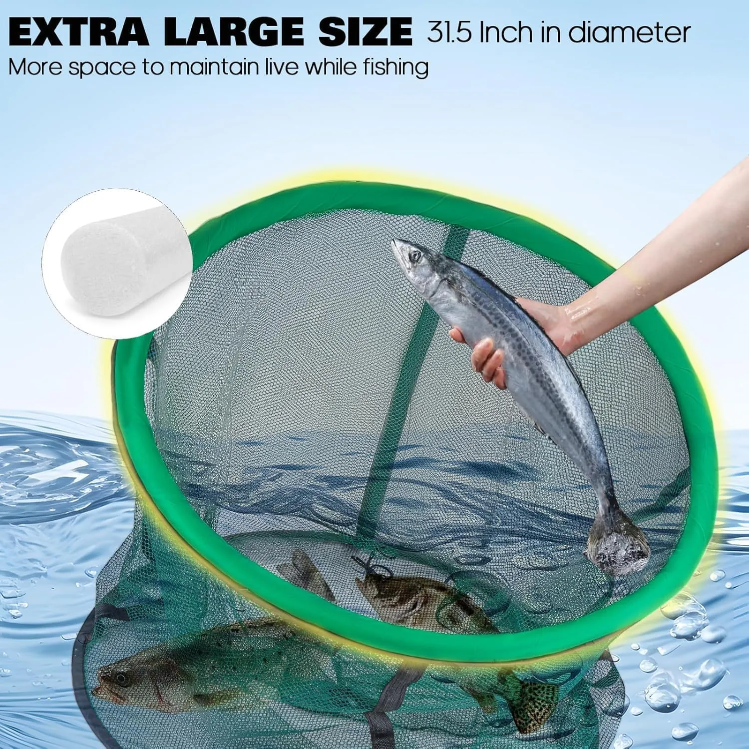 QualyQualy Floating Fish Basket 41/73 Gallons Extra Large for Live Caught, Fully Foldable Fishing Net Holder for Bait Live Well Collapsible Mesh Fishing Holder Cage