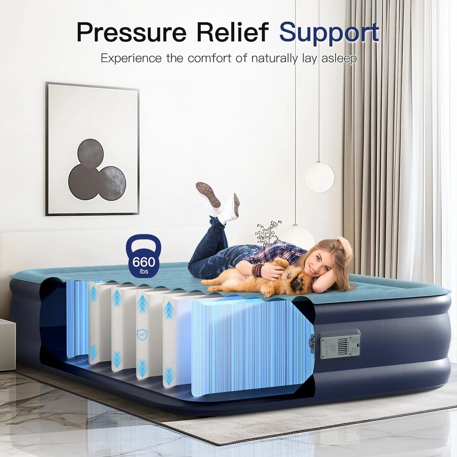 Queen Air Mattress 18” with Built in Pump, 2 Mins High Speed Inflation Luxury Auto Stop Pump Blow Up Mattress Comfort Air Bed, Colchones Inflables