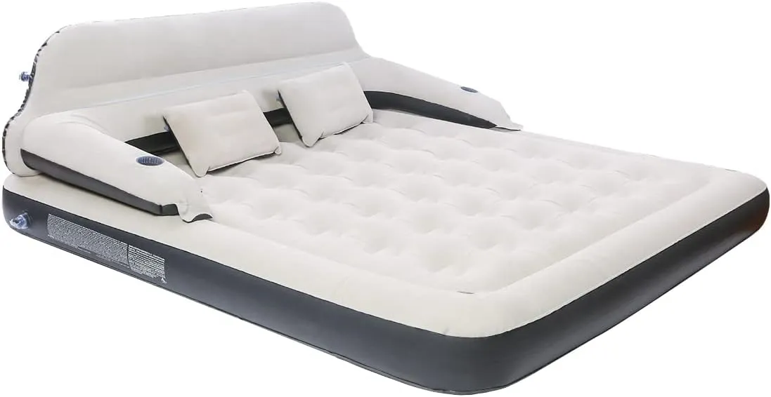 Queen Air Mattress for Tents Camping - 9" Raised Portable Double Inflatable Couch with Soft Backrest Patch Kit - Blow Up Bed for Car Travel/Overnight Outdoors/Family Leisure