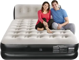 Queen Air Mattress with Built in Wireless Pump and Integrated Headboard, 18 inches Blow Up Air Mattress, Inflatable Air Bed for Home, Camping, Guest Bed