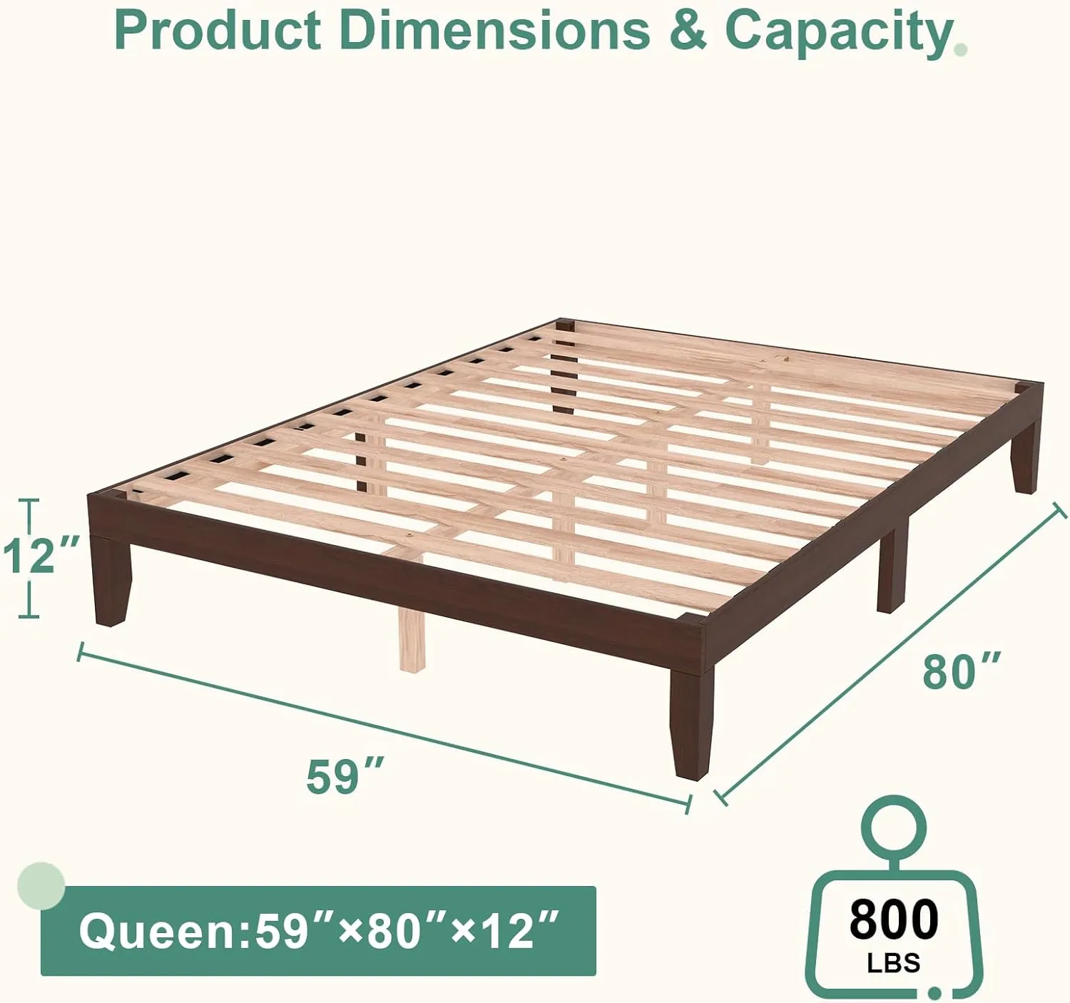 Queen Bed Frames,Wood Bed Frames,Wood Platforms Bed with Wooden Slats Support,Mattress Foundation,No Box Spring Needed,Easy Assembly,Queen,Pine