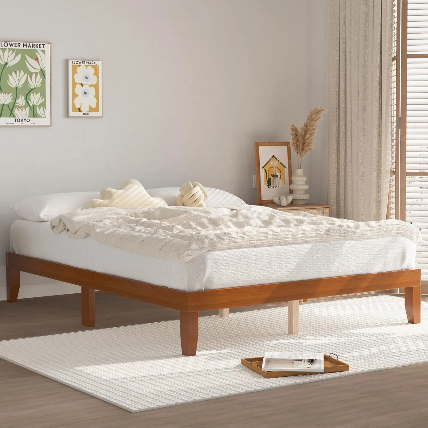 Queen Bed Frames,Wood Bed Frames,Wood Platforms Bed with Wooden Slats Support,Mattress Foundation,No Box Spring Needed,Easy Assembly,Queen,Pine