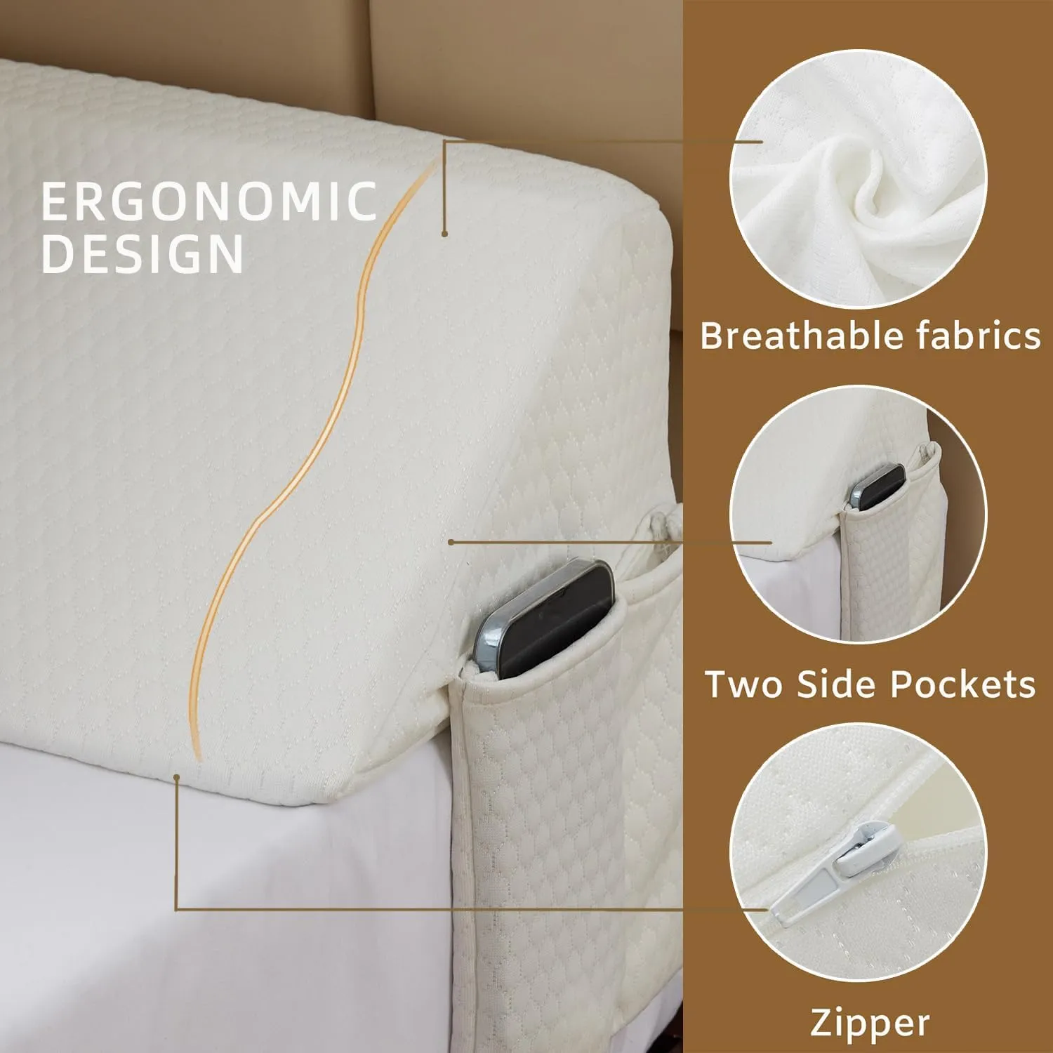 Queen Bed Wedge Pillow for Headboard, Wedge Pillow Headboard, Pillow Wedge for Headboard Gap, Bed Gap Filler- Fill The Gap (0-7") Between Headboard and Mattress (Air-Layer White, 60"x10"x6")