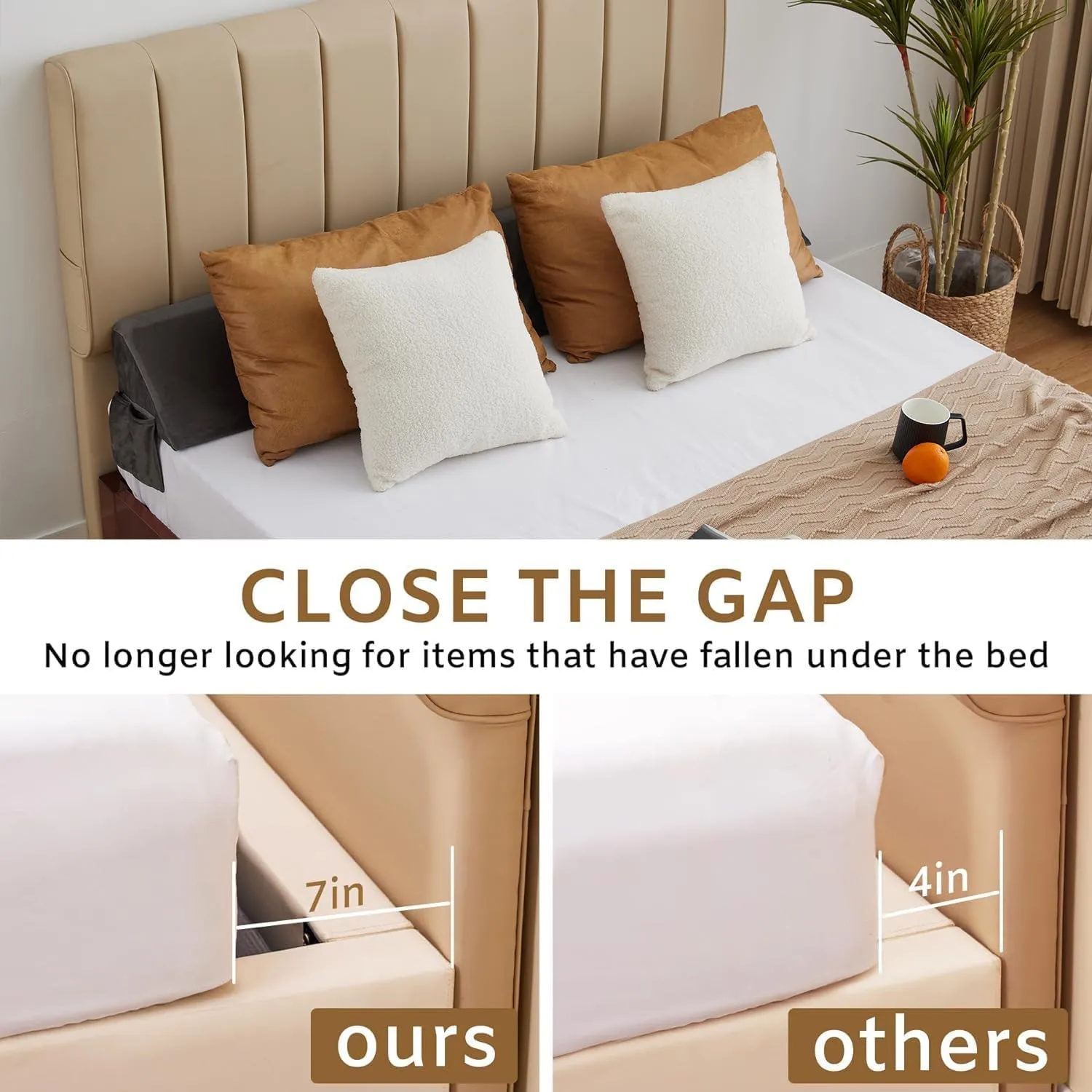 Queen Bed Wedge Pillow for Headboard, Wedge Pillow Headboard, Pillow Wedge for Headboard Gap, Bed Gap Filler - Fill The Gap (0-7") Between Headboard and Mattress (Short Plush, 60"x10"x6")