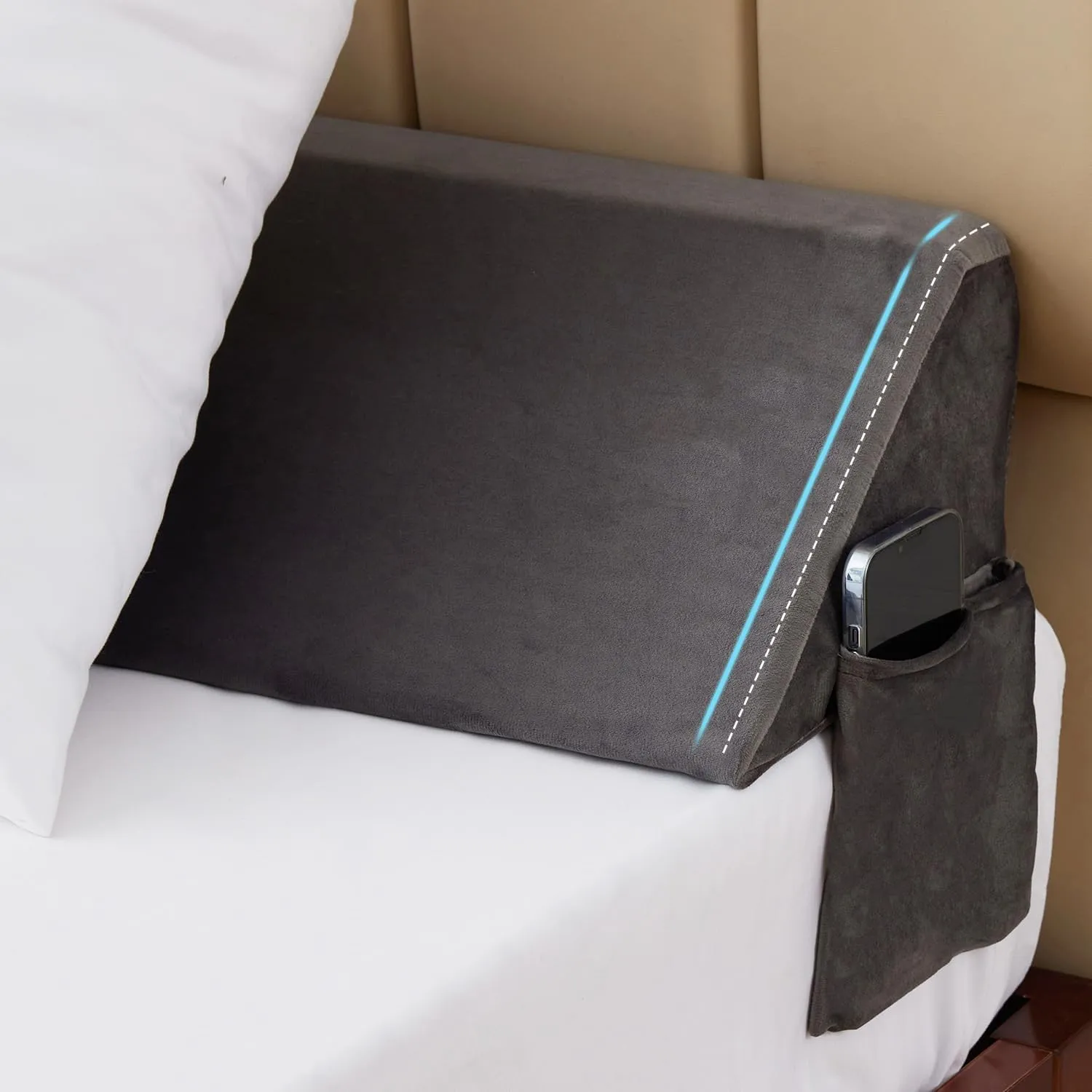 Queen Bed Wedge Pillow for Headboard, Wedge Pillow Headboard, Pillow Wedge for Headboard Gap, Bed Gap Filler - Fill The Gap (0-7") Between Headboard and Mattress (Short Plush, 60"x10"x6")